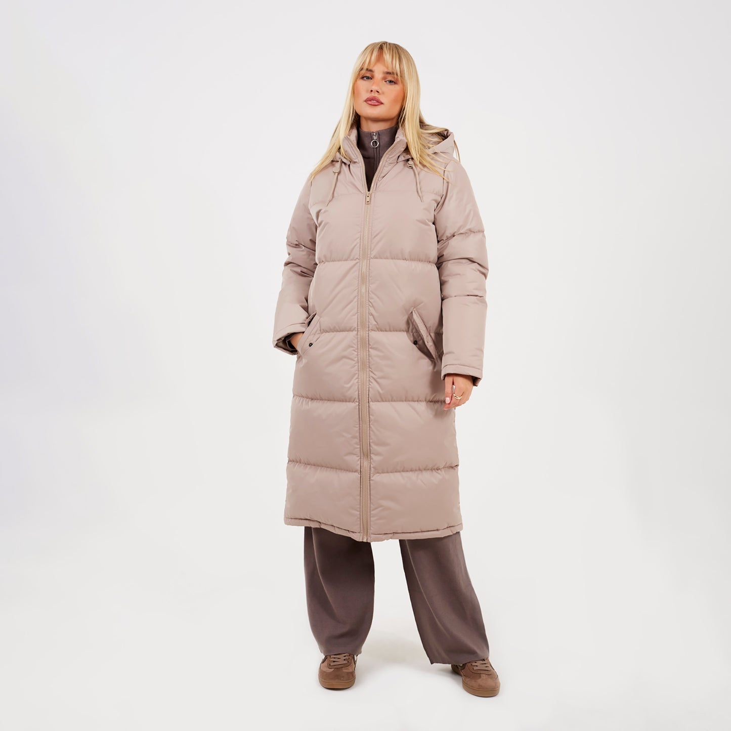 Brave Soul Stone Maxi Length Padded Jacket With Fixed Hood - Stone Image 3