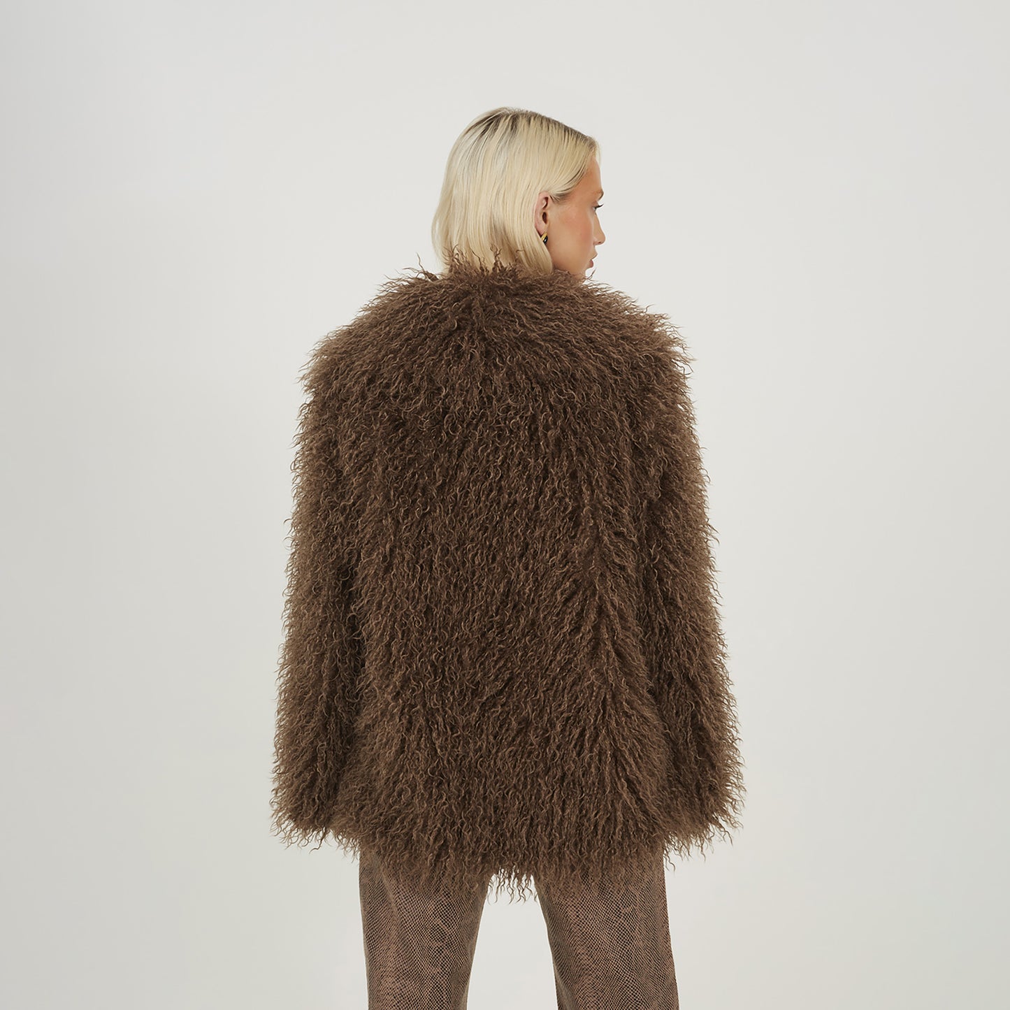 Brave Soul Brown Shawl Collar Faux Mongolian Fur Jacket - Brown Image 2