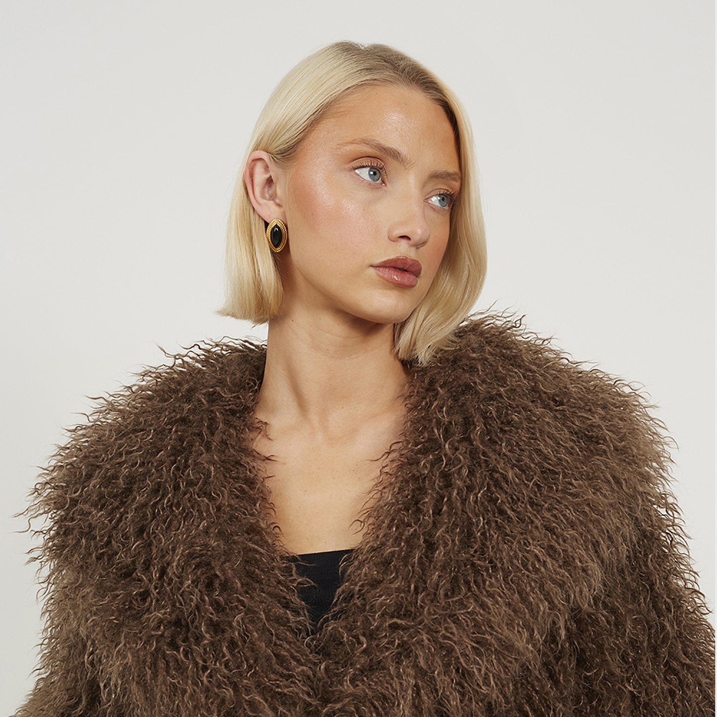 Brave Soul Brown Shawl Collar Faux Mongolian Fur Jacket - Brown Image 4