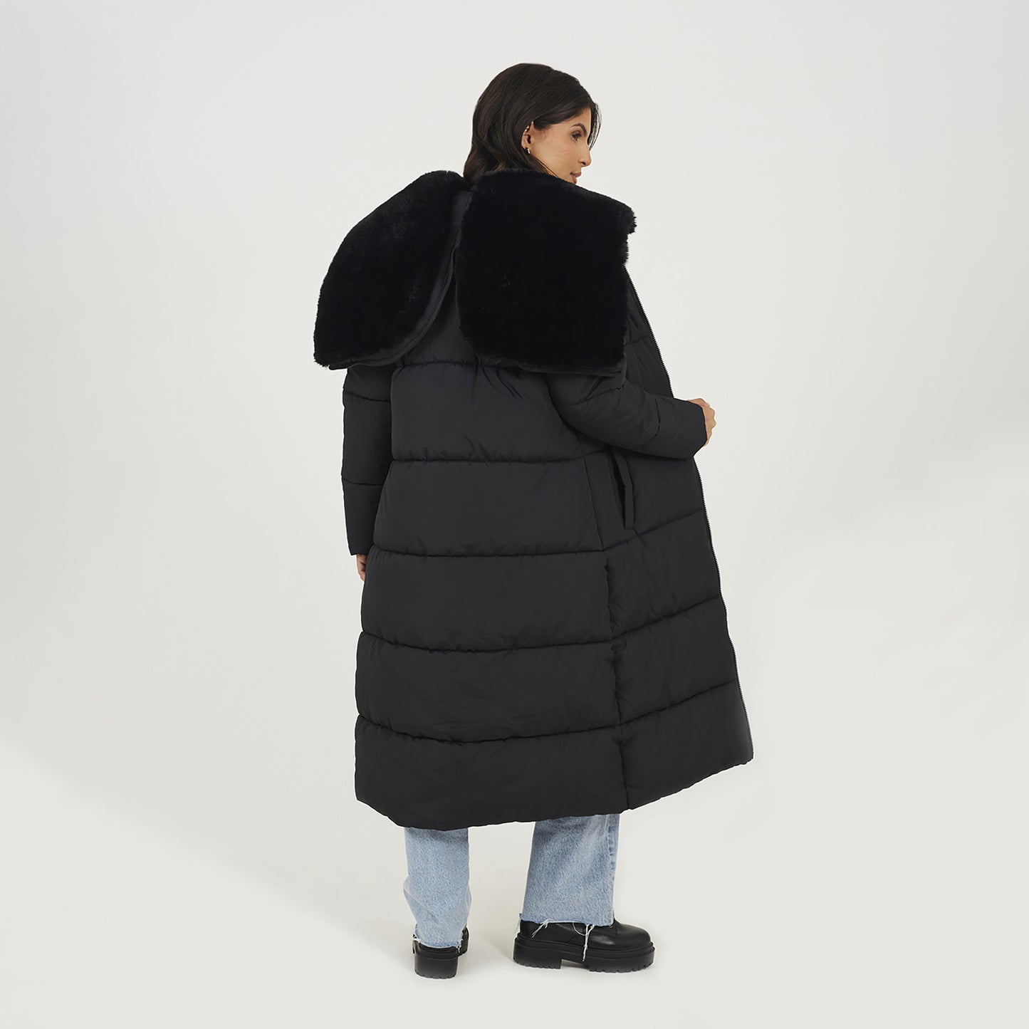 Brave Soul Black Maxi Padded Jacket With Split Hood - Black Image 2