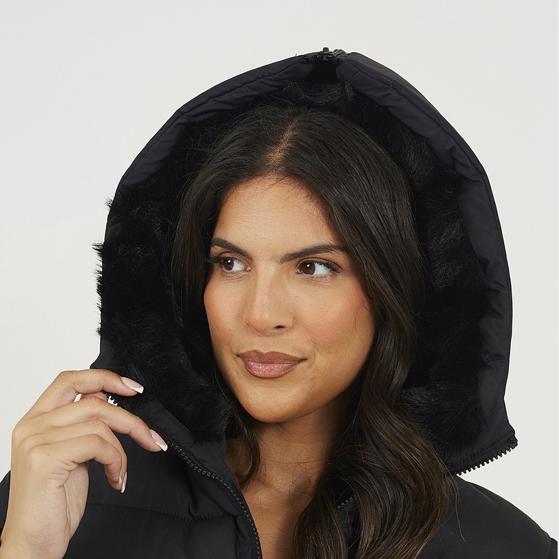 Brave Soul Black Maxi Padded Jacket With Split Hood - Black Image 4