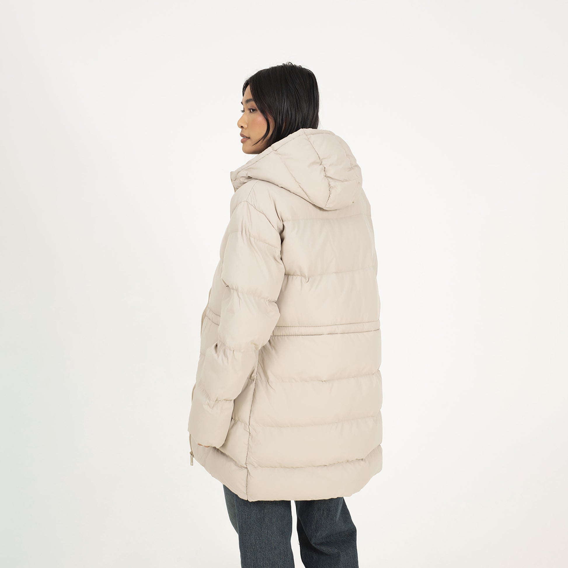 Brave Soul Stone Hooded Padded Jacket With Drawcord Waist - Stone Image 2