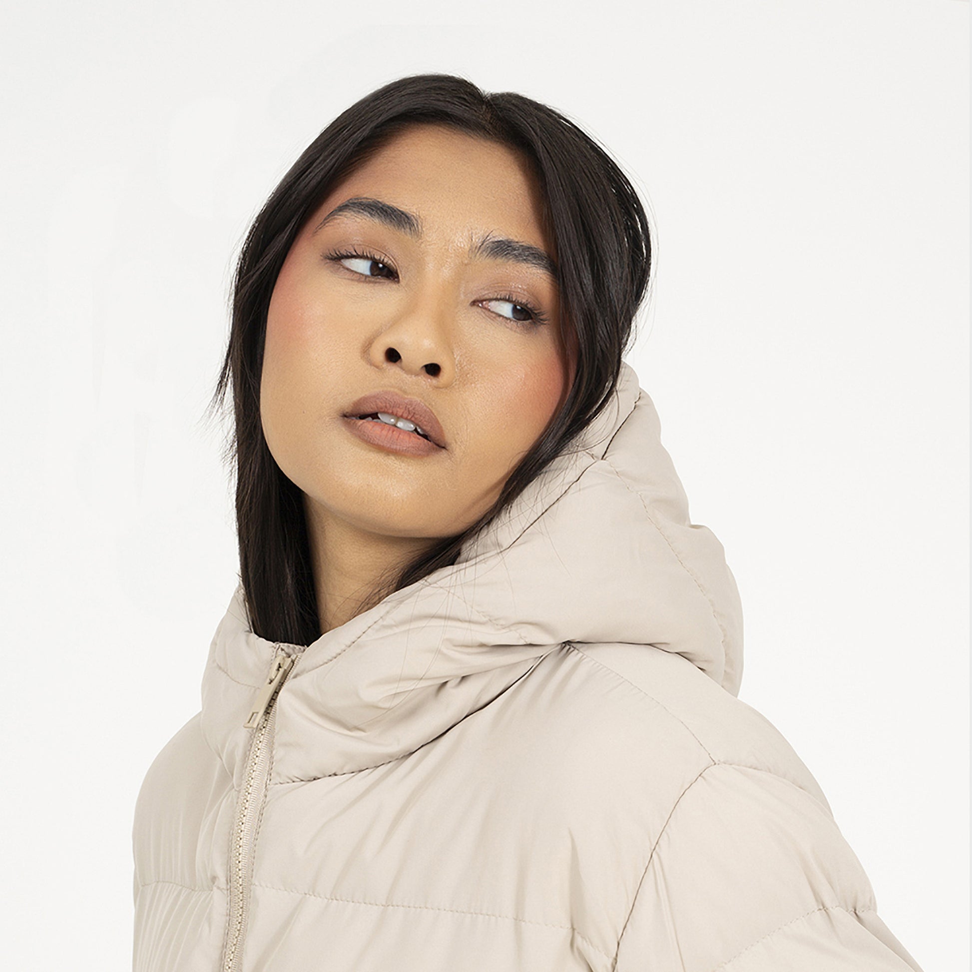 Brave Soul Stone Hooded Padded Jacket With Drawcord Waist - Stone Image 4