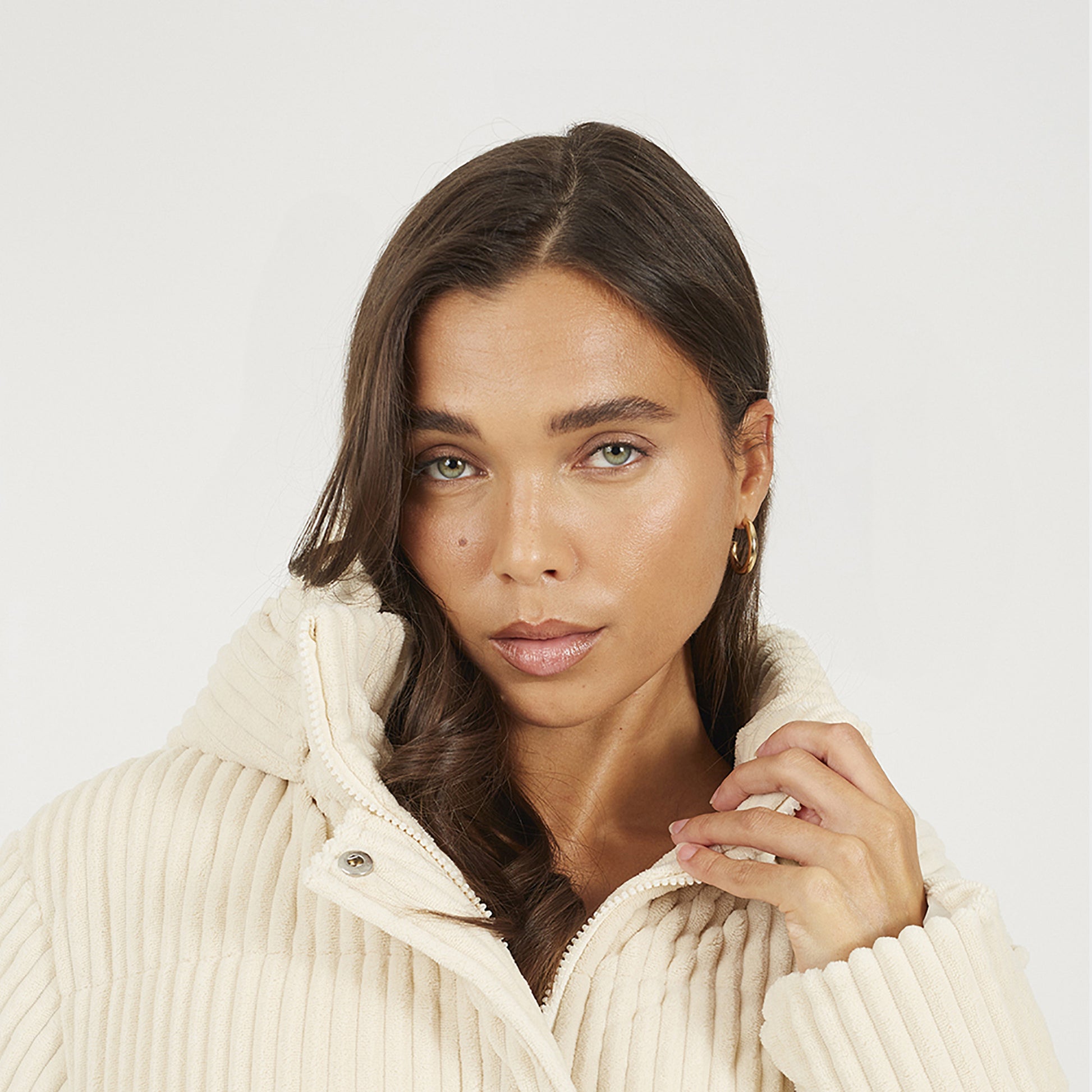 Brave Soul Cream Jumbo Cord Hooded Puffer Jacket - Cream Image 4