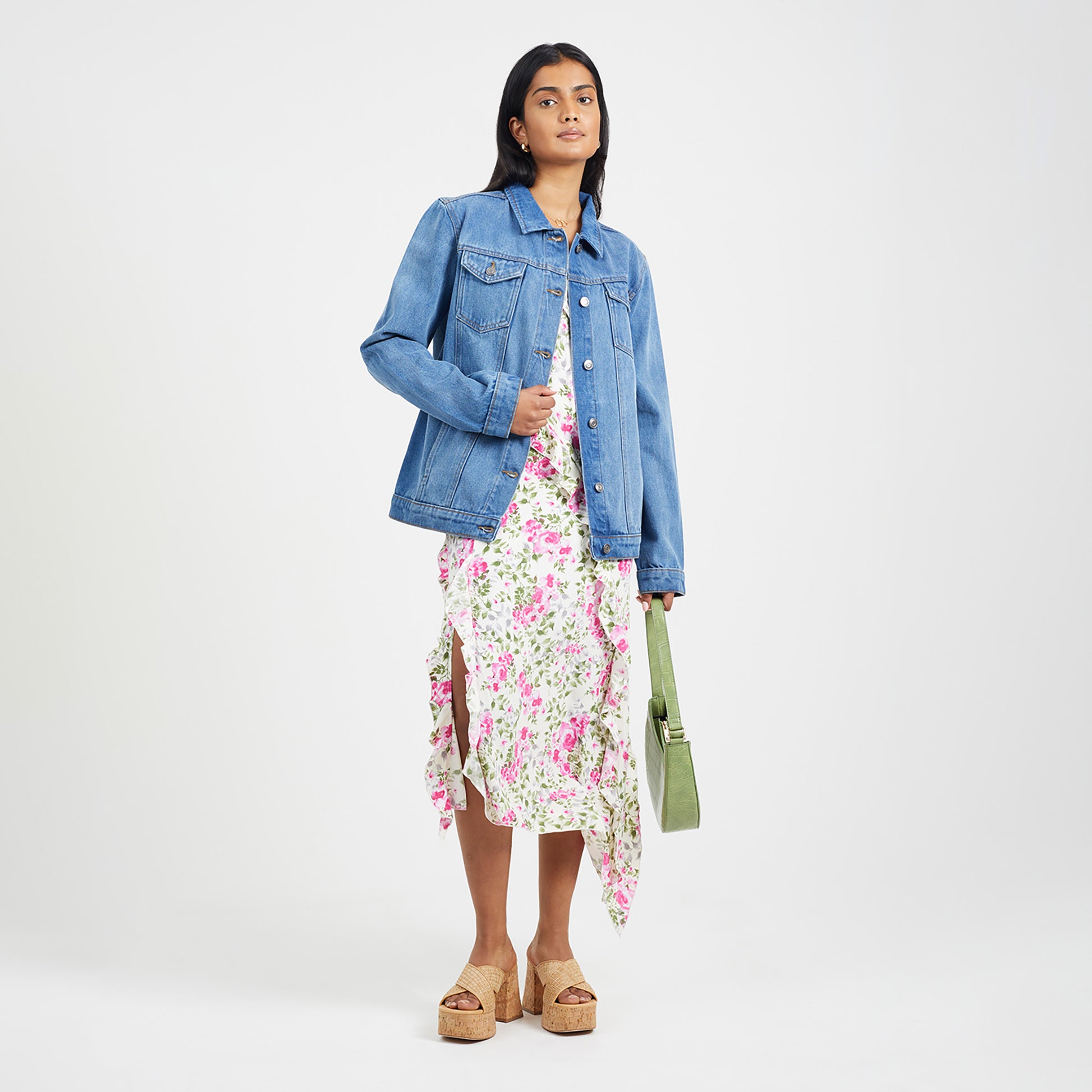 Brave Soul Mid Blue Oversized Denim Jacket - Mid Blue Image 3