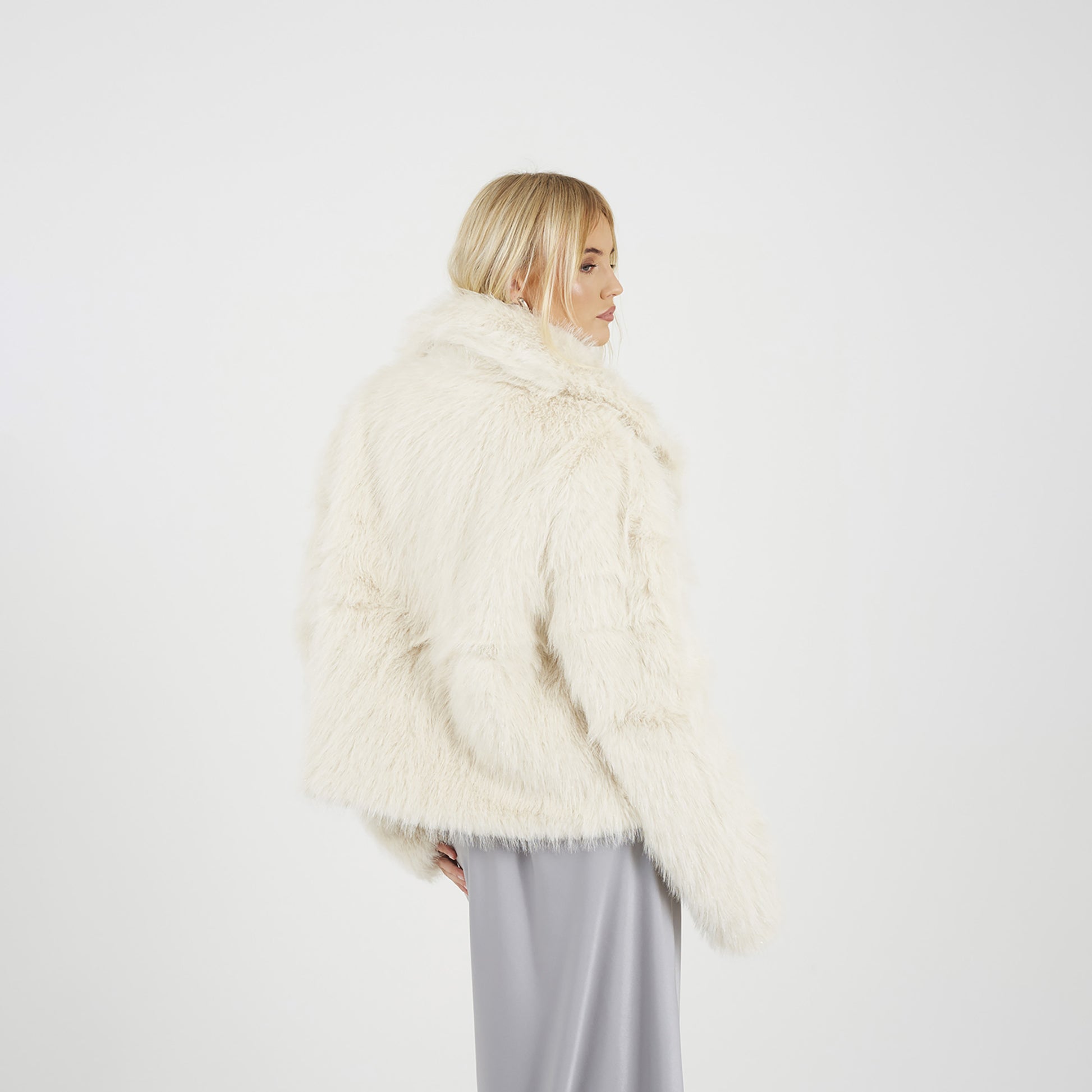 Brave Soul Cream Tinsel Faux Fur Jacket - Cream Image 2
