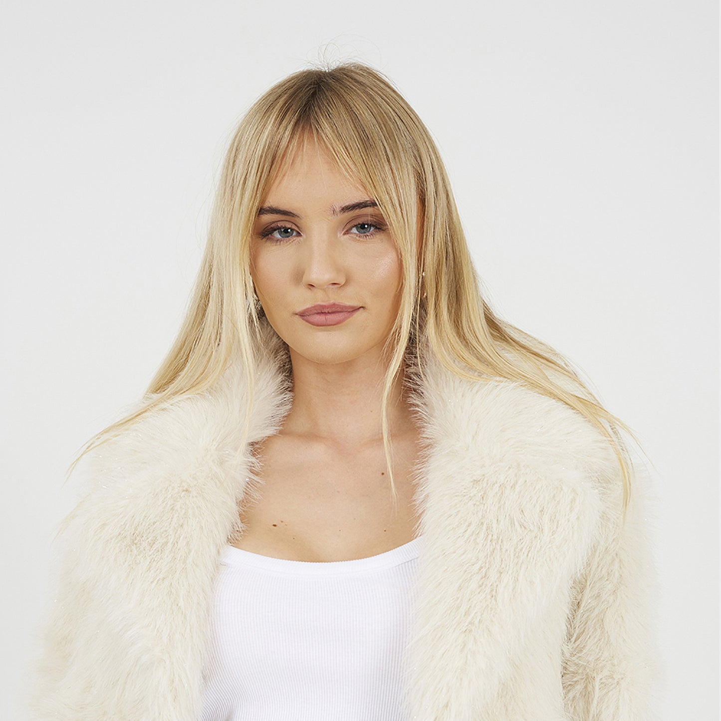 Brave Soul Cream Tinsel Faux Fur Jacket - Cream Image 4