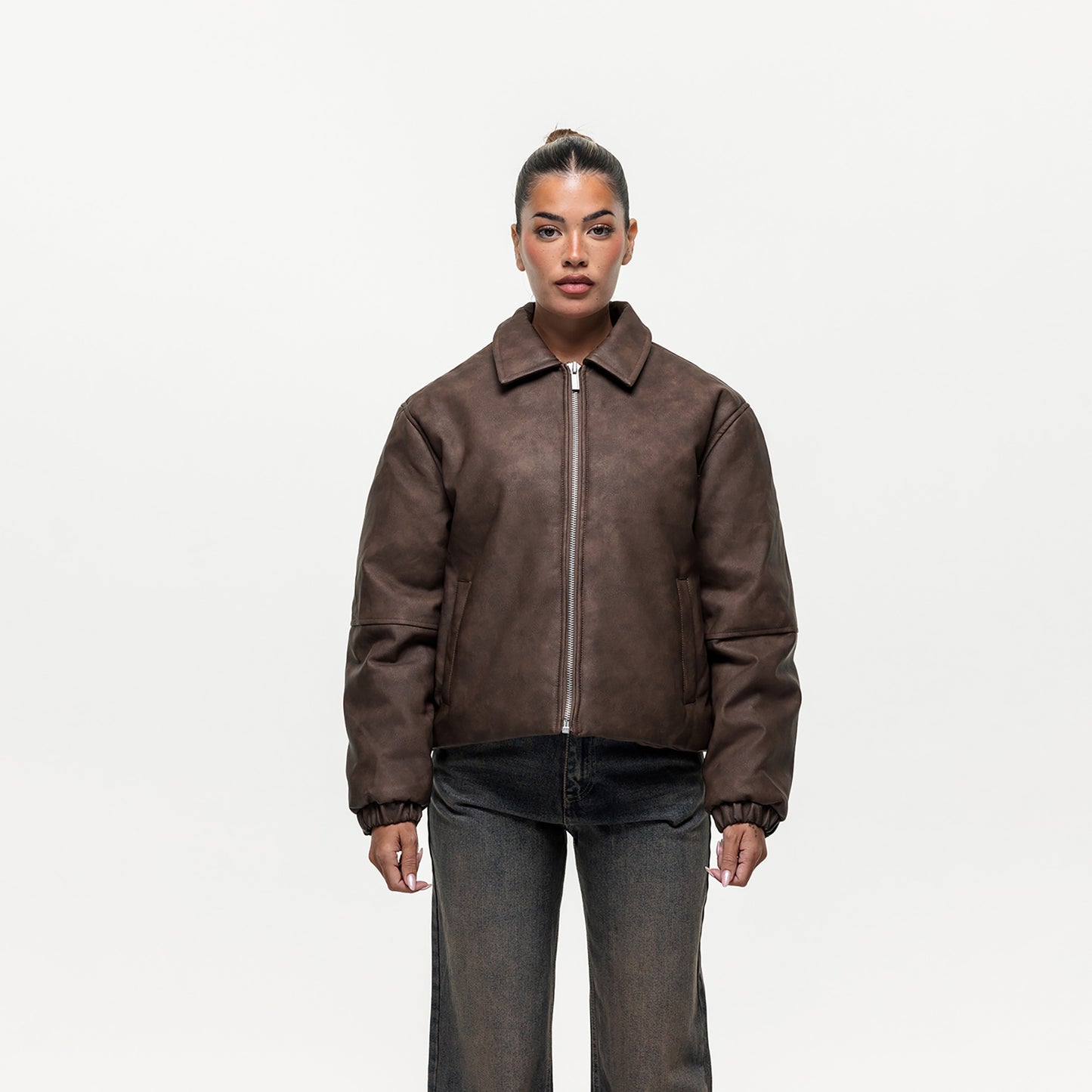 Good For Nothing Brown Vintage PU Coach Jacket - Brown Image 1