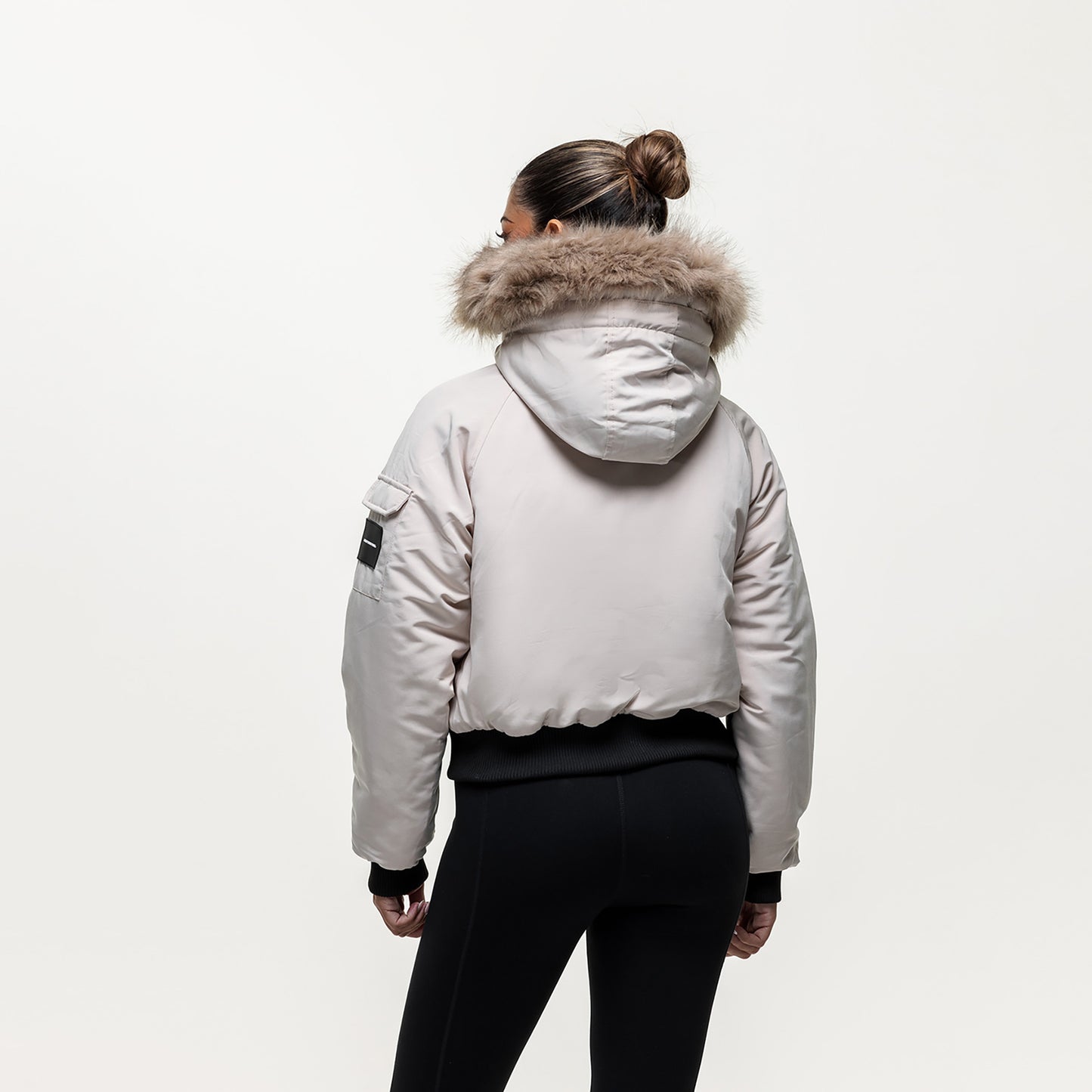 Good For Nothing Stone Padded Parka Jacket with Faux Fur Trim Hood - Stone Image 2
