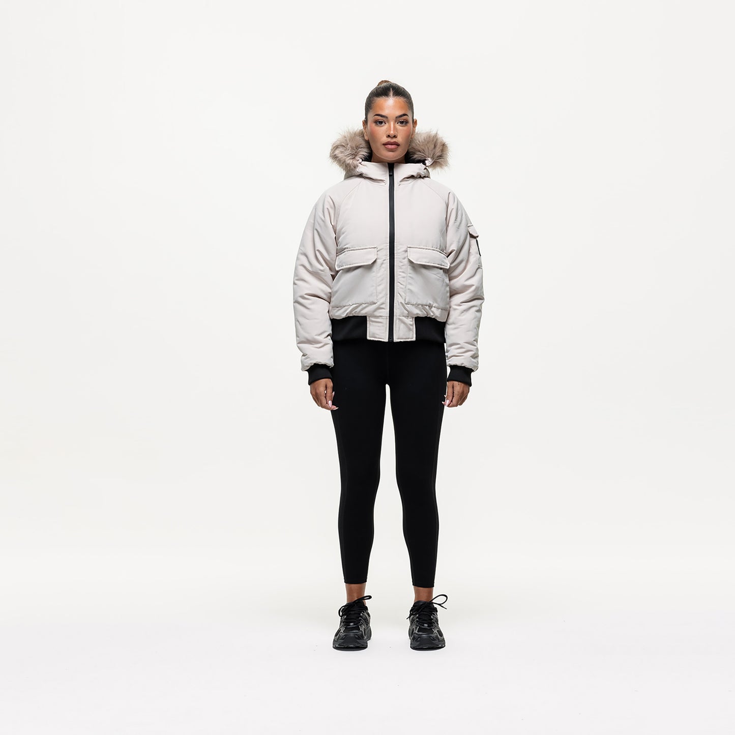 Good For Nothing Stone Padded Parka Jacket with Faux Fur Trim Hood - Stone Image 4