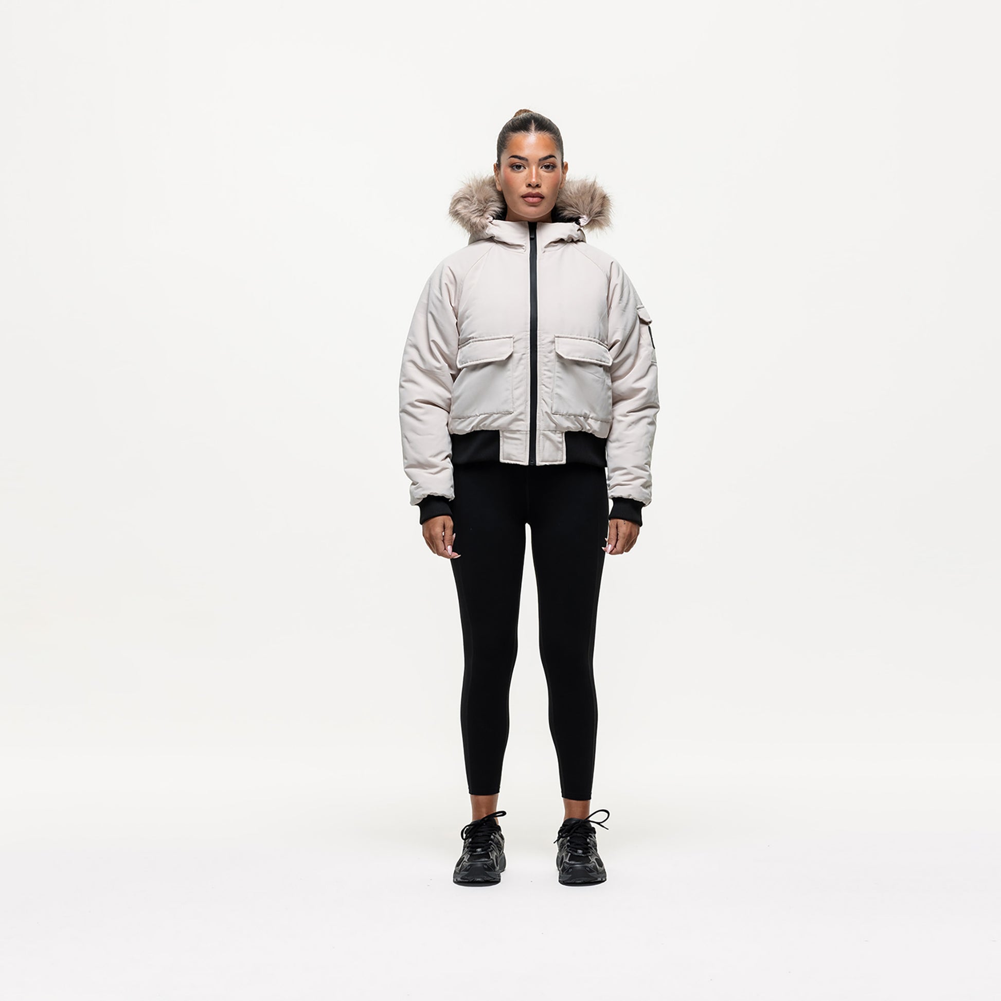 Good For Nothing Stone Padded Parka Jacket with Faux Fur Trim Hood - Stone Image 4