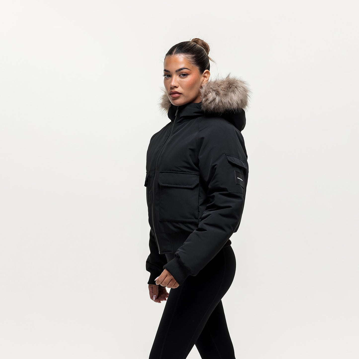 Good For Nothing Black Padded Parka Jacket with Faux Fur Trim Hood - Black Image 3