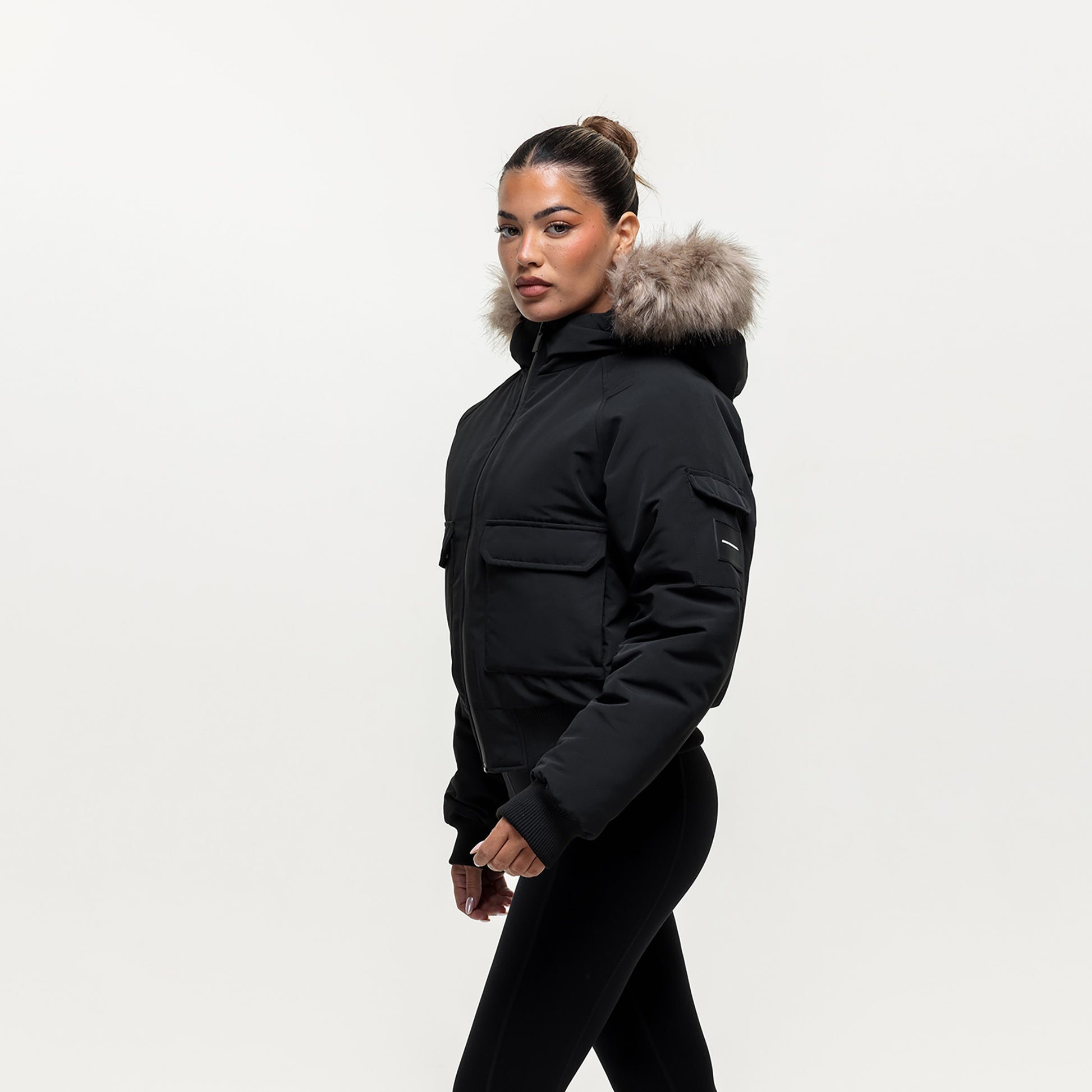 Good For Nothing Black Padded Parka Jacket with Faux Fur Trim Hood - Black Image 3
