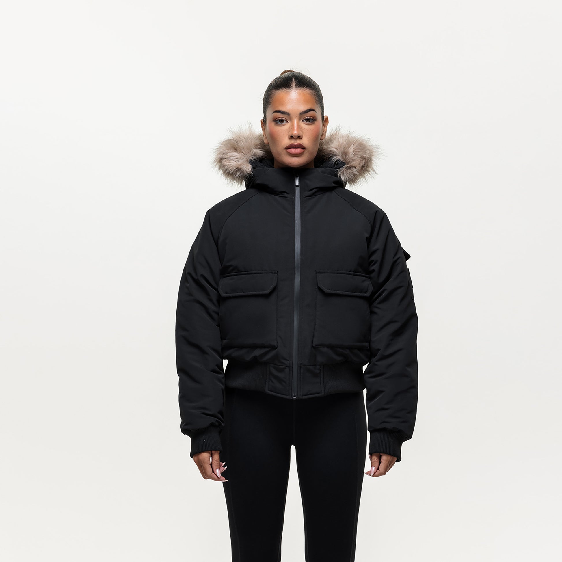 Good For Nothing Black Padded Parka Jacket with Faux Fur Trim Hood - Black Image 1