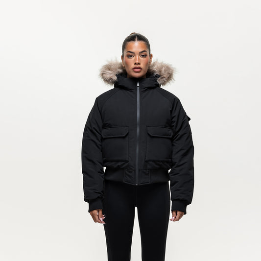 Good For Nothing Black Padded Parka Jacket with Faux Fur Trim Hood - Black Image 1