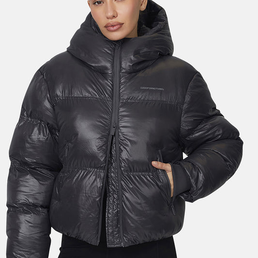 Good For Nothing Grey Hooded Puffer Jacket - Grey Image 1