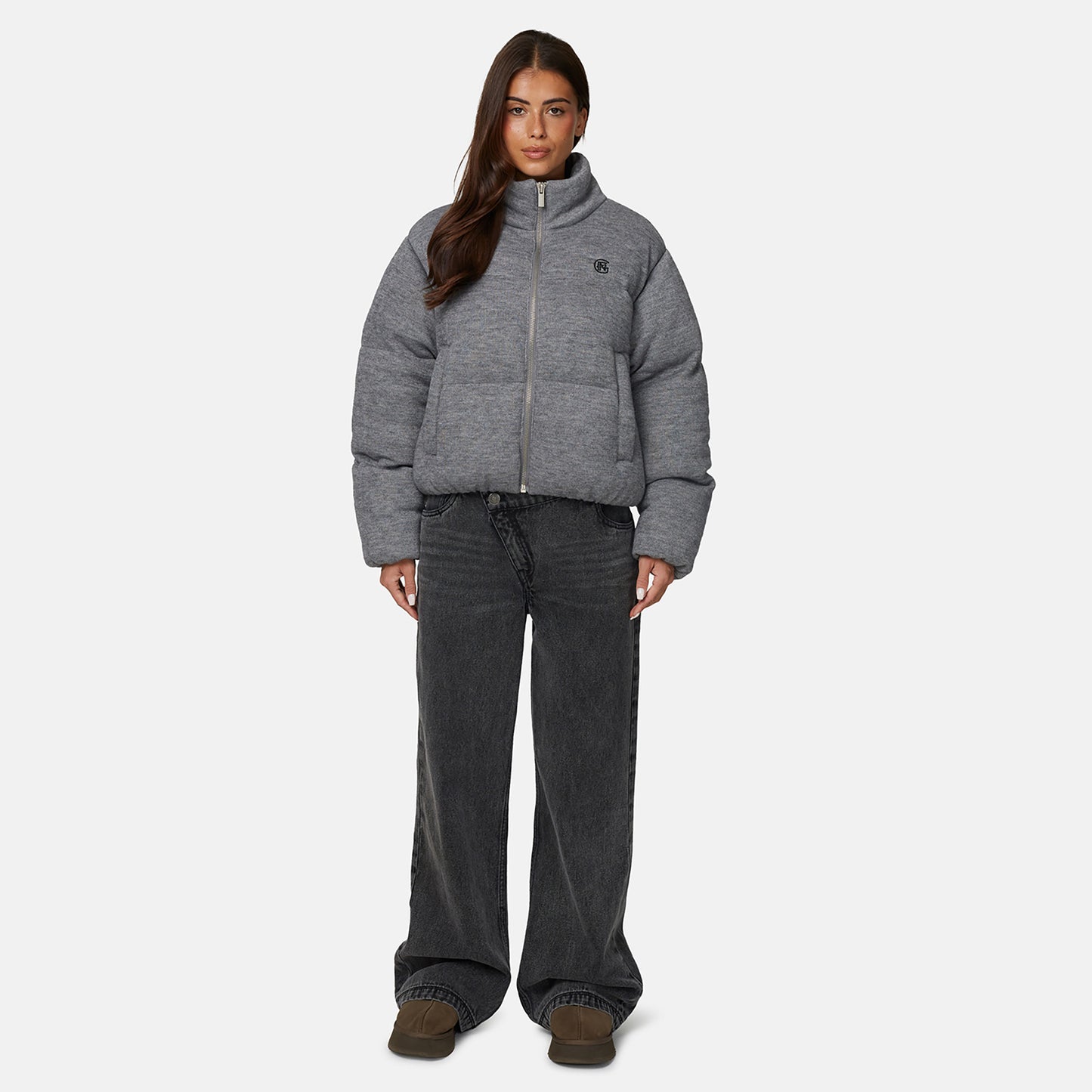 Good For Nothing Grey Knitted Padded Jacket - Grey Image 4