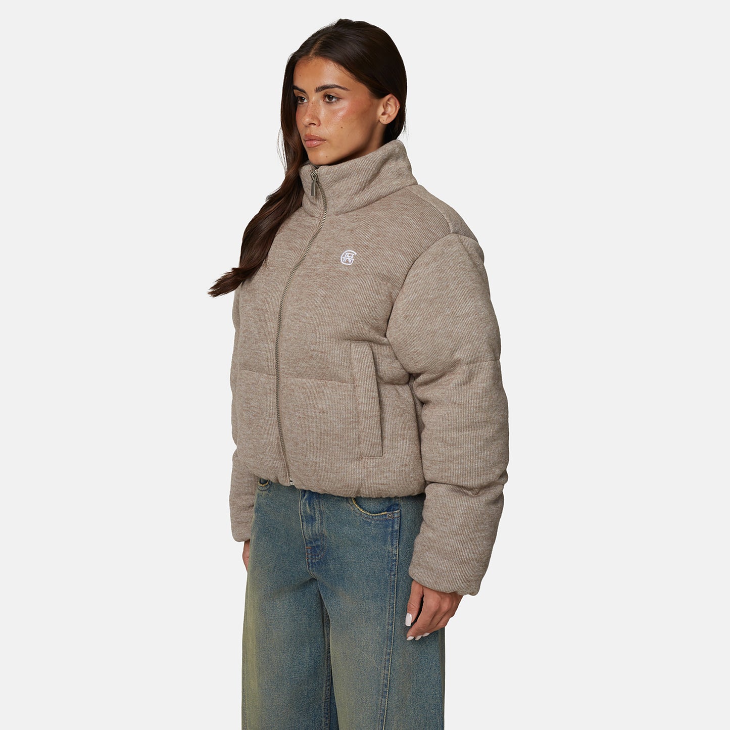 Good For Nothing Taupe Knitted Padded Jacket - Taupe Image 2