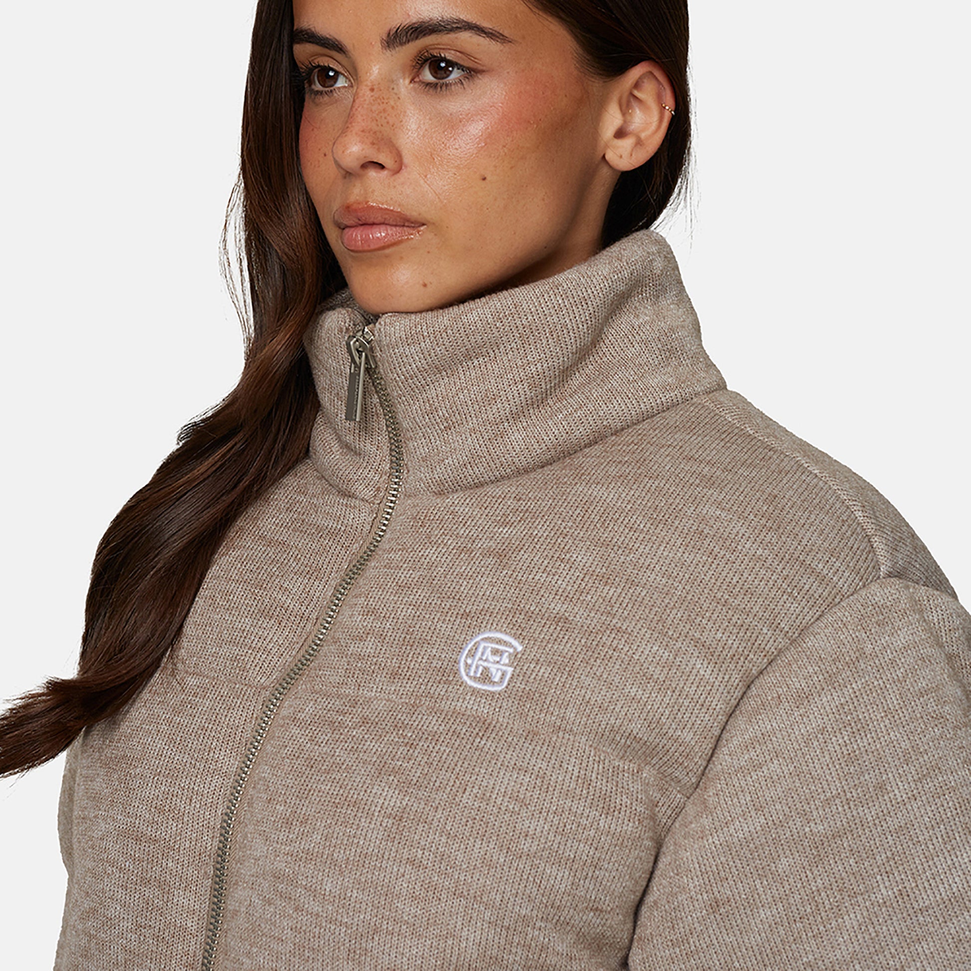 Good For Nothing Taupe Knitted Padded Jacket - Taupe Image 3