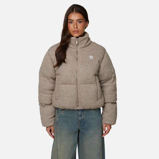 Good For Nothing Taupe Knitted Padded Jacket - Taupe Image 1