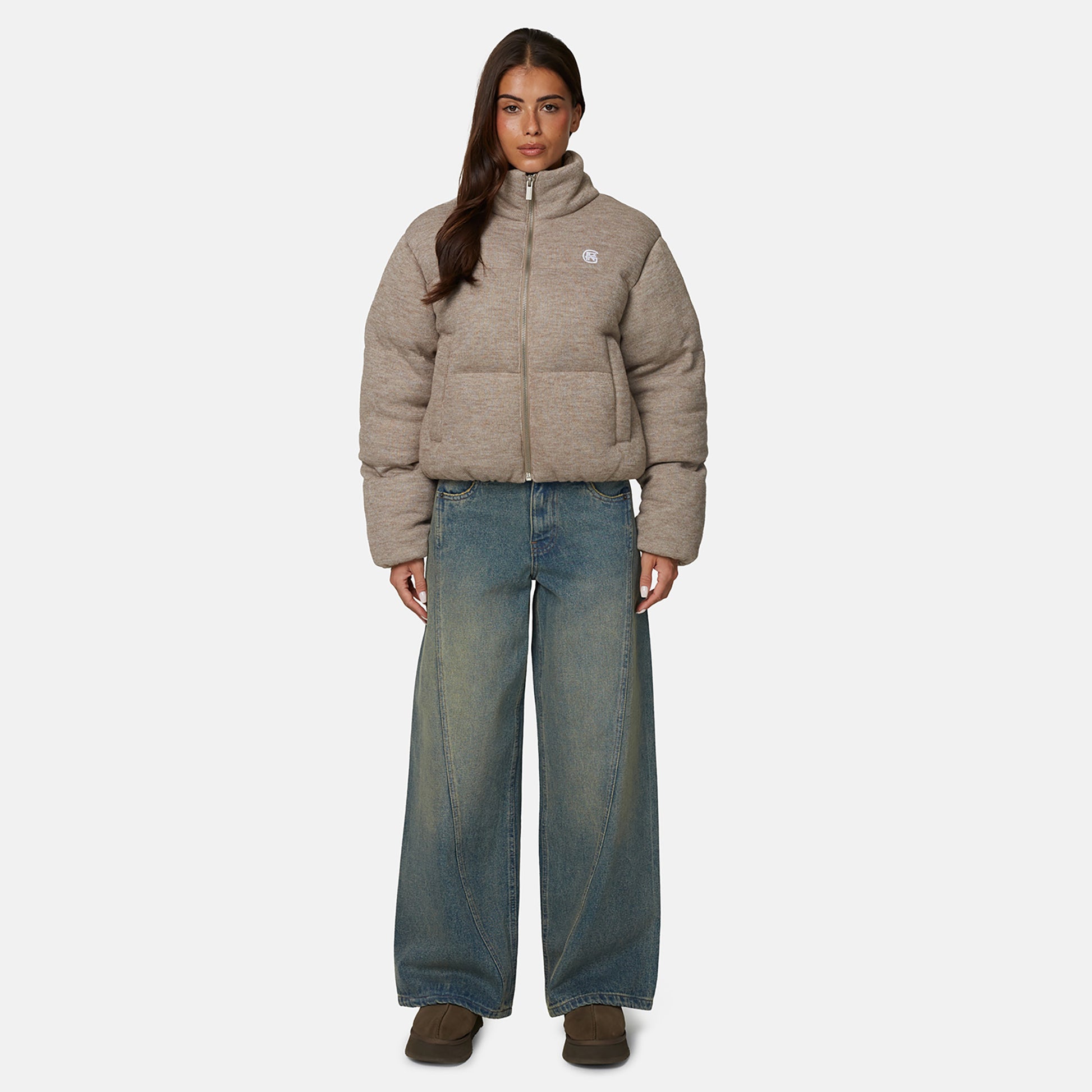 Good For Nothing Taupe Knitted Padded Jacket - Taupe Image 4