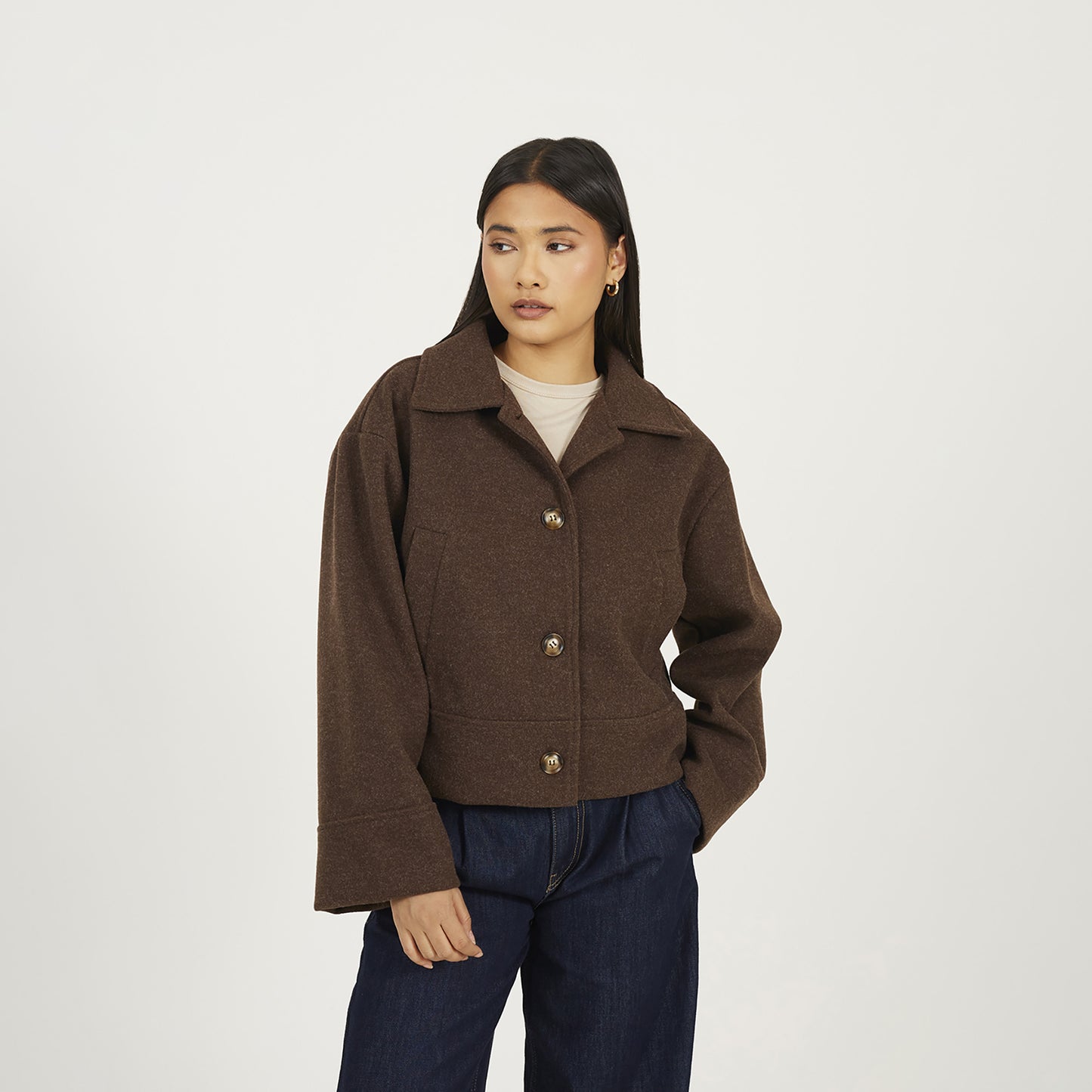 Brave Soul Chocolate Short Collared Jacket - Chocolate Image 1