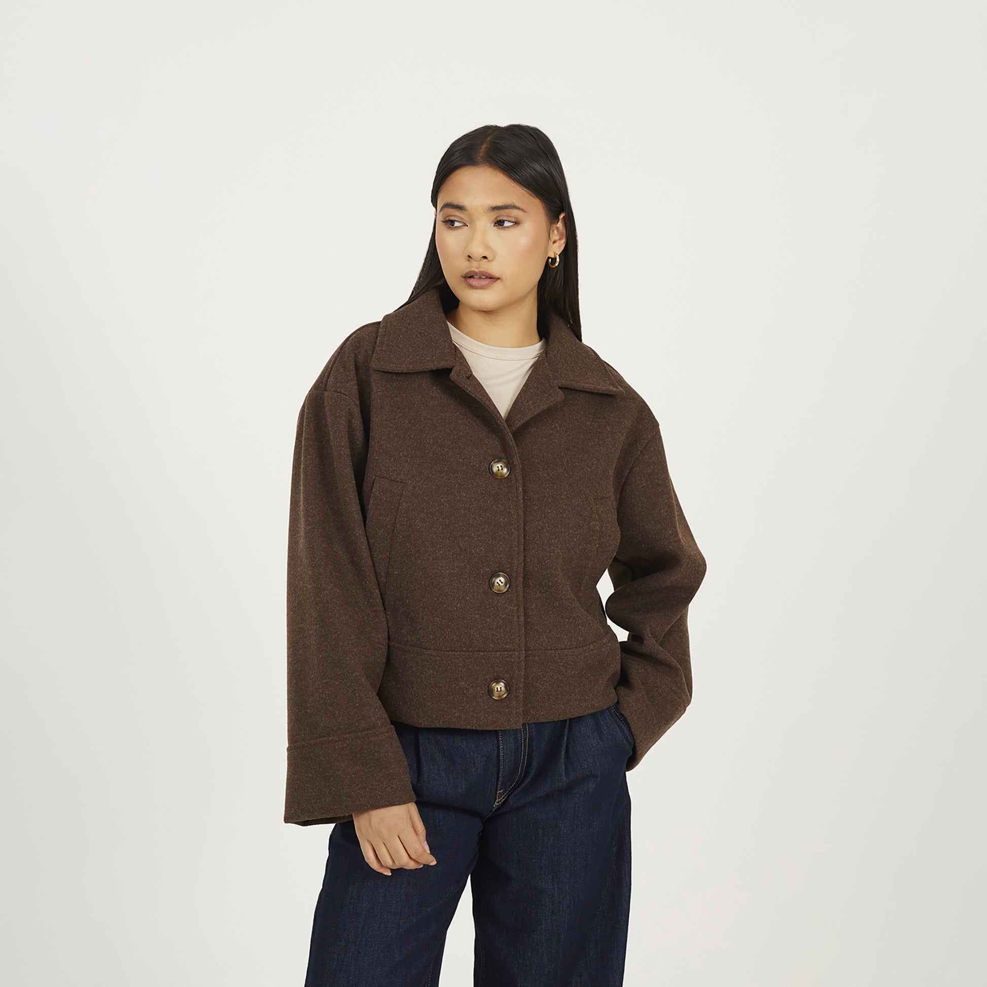 Brave Soul Chocolate Short Collared Jacket - Chocolate Image 1