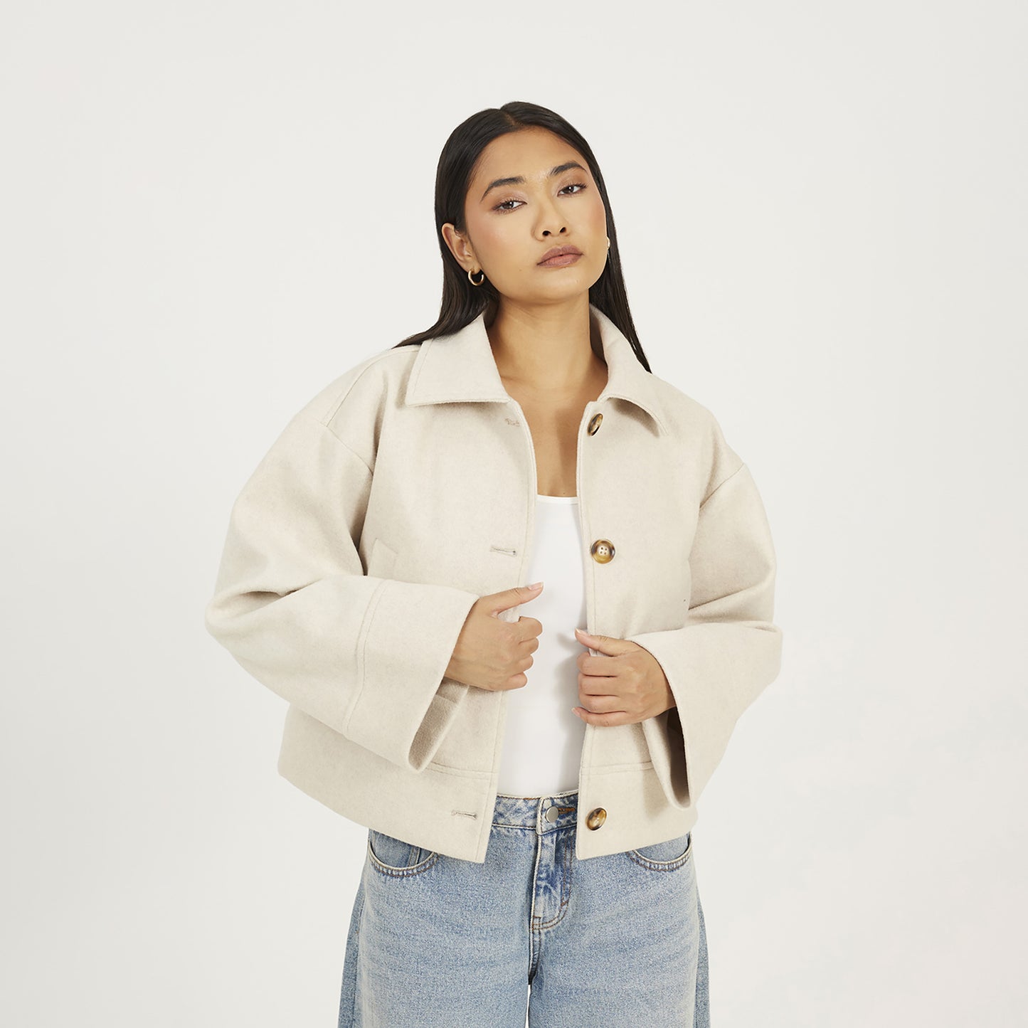 Brave Soul Beige Short Collared Jacket - Beige Image 1