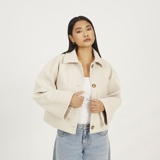 Brave Soul Beige Short Collared Jacket - Beige Image 1