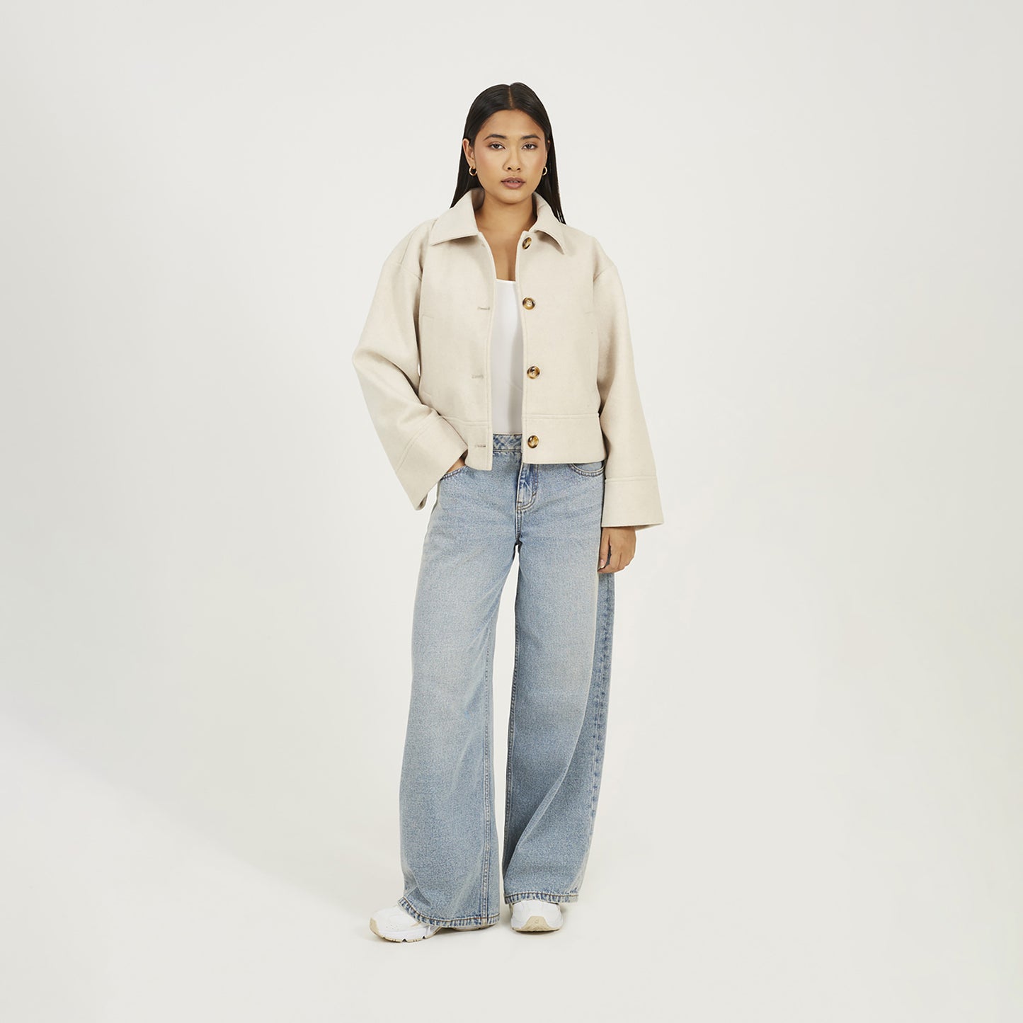 Brave Soul Beige Short Collared Jacket - Beige Image 3