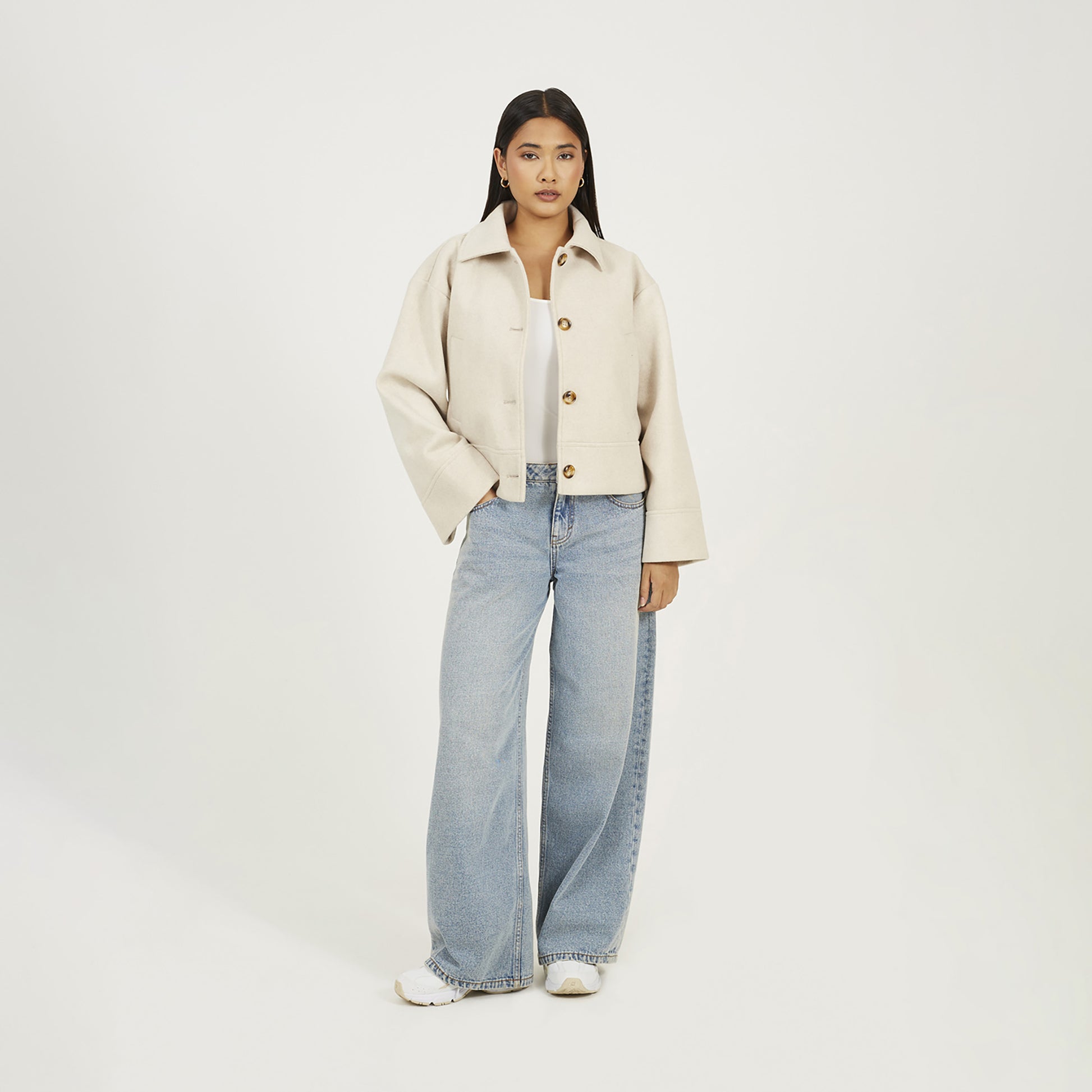 Brave Soul Beige Short Collared Jacket - Beige Image 3