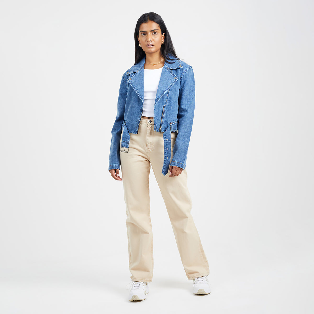 Brave Soul Mid Blue Denim Biker Jacket - Mid Blue Image 3