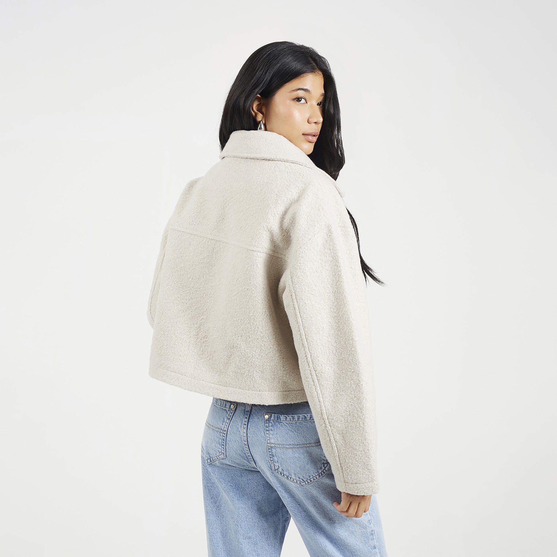 Brave Soul Light Grey Boucle Faux Wool Jacket - Light Grey Image 2