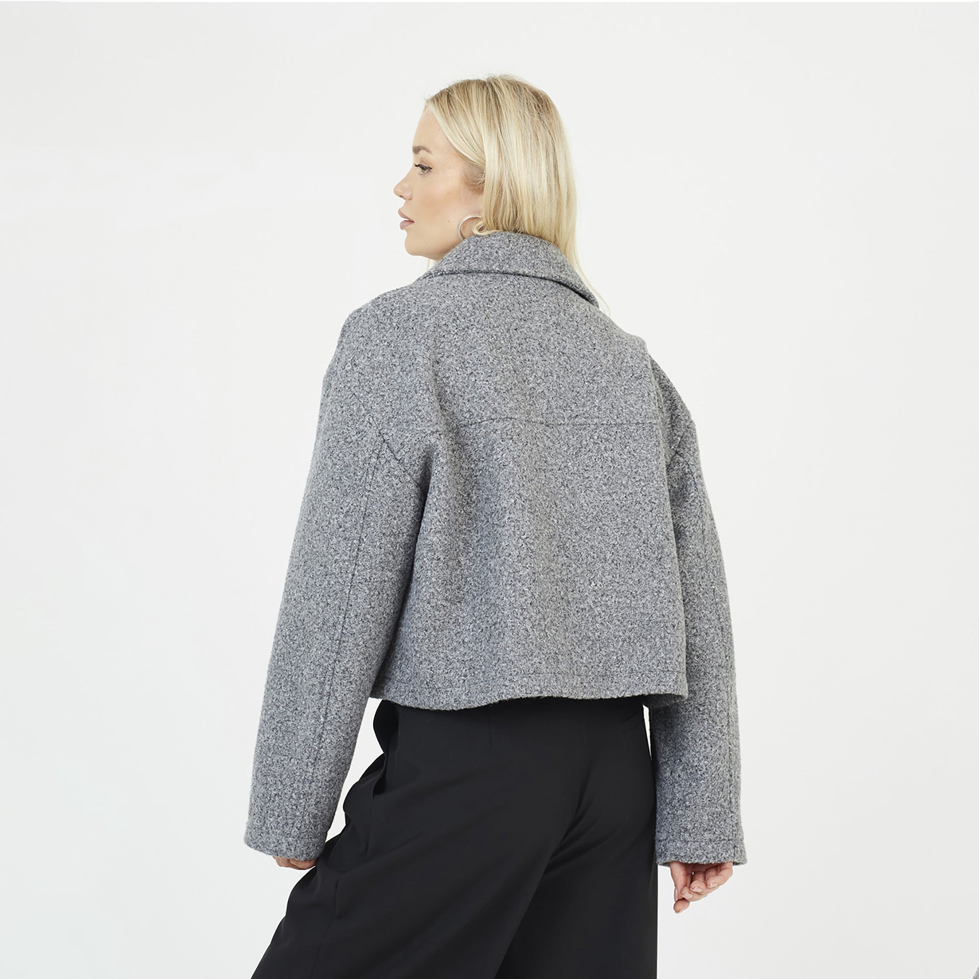 Brave Soul Grey Boucle Faux Wool Jacket - Grey Image 2