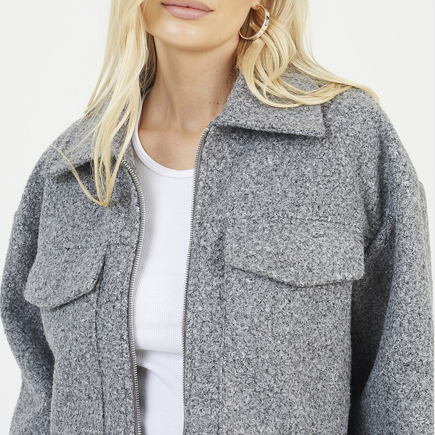 Brave Soul Grey Boucle Faux Wool Jacket - Grey Image 4