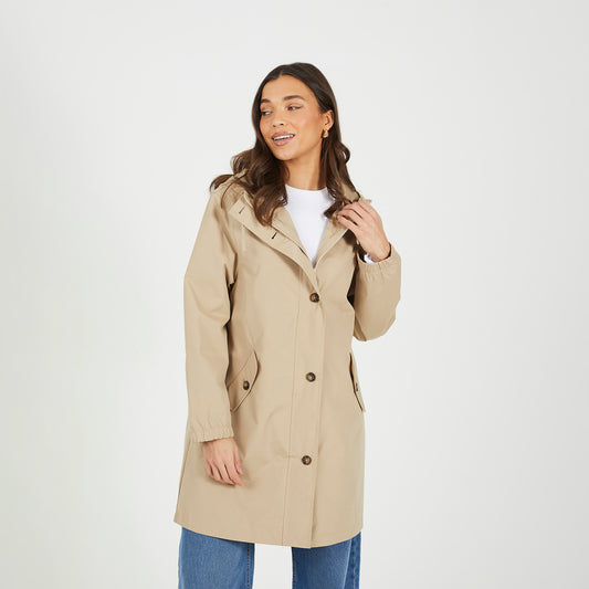 Brave Soul Stone Lightweight Parka Style Hooded Jacket - Stone Image 1