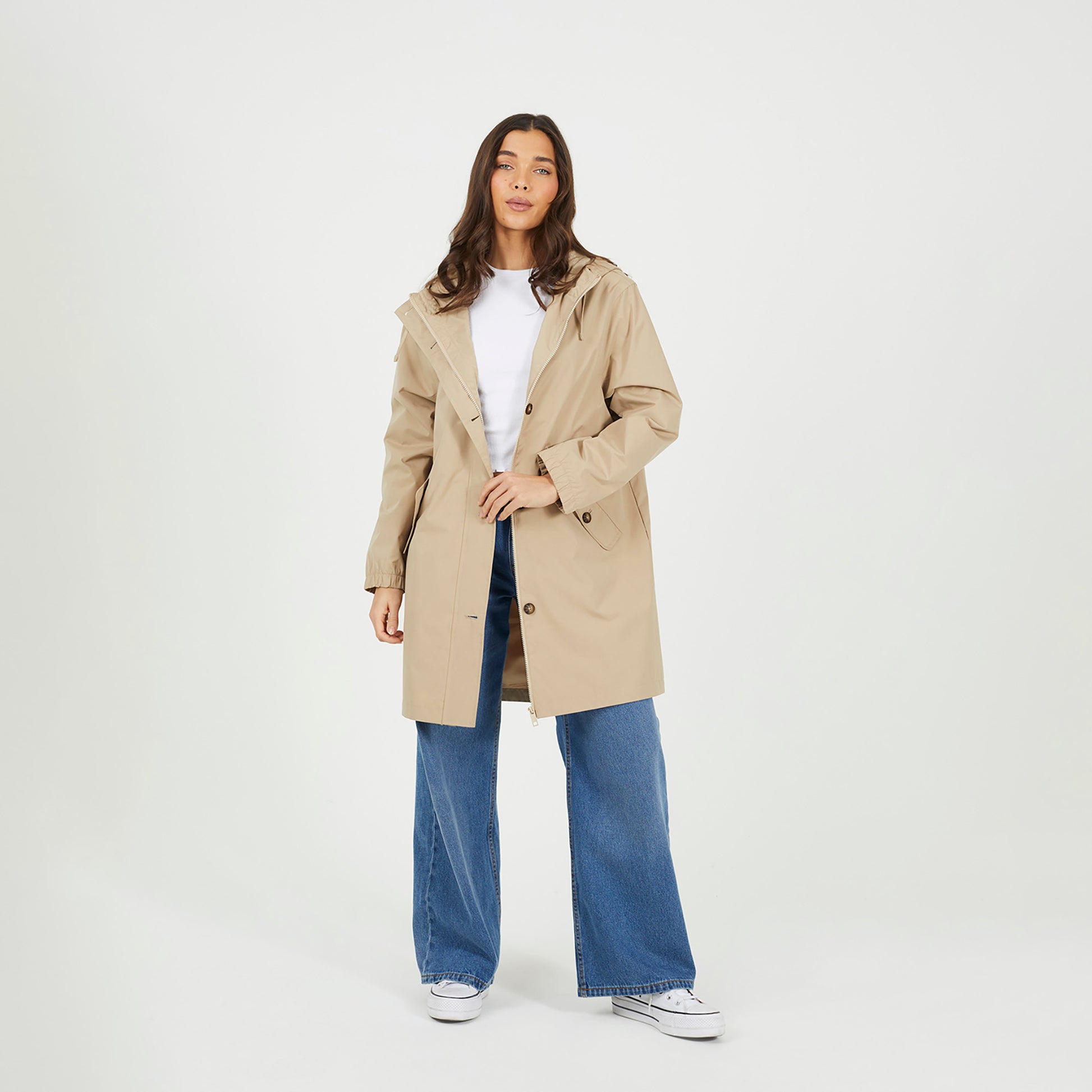 Brave Soul Stone Lightweight Parka Style Hooded Jacket - Stone Image 3