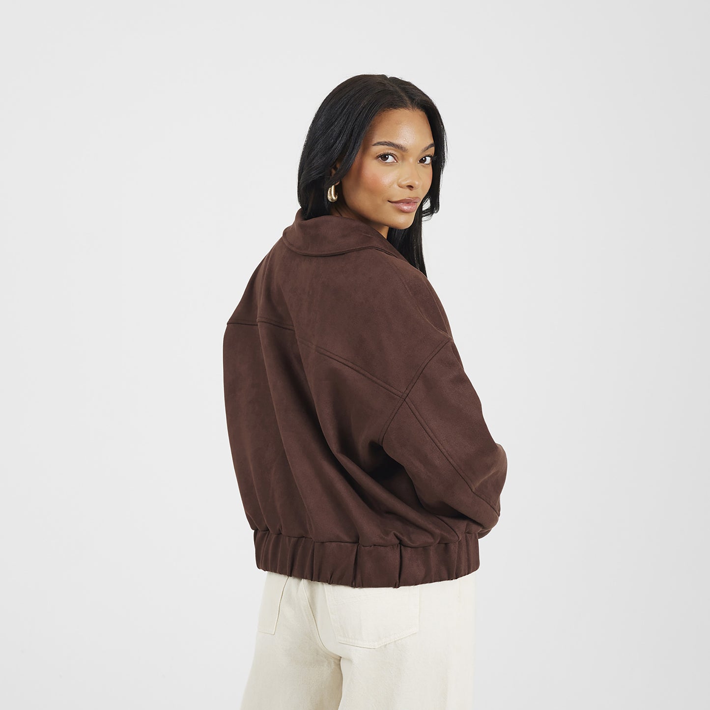 Brave Soul Chocolate Faux Suede Bomber Jacket - Chocolate Image 2