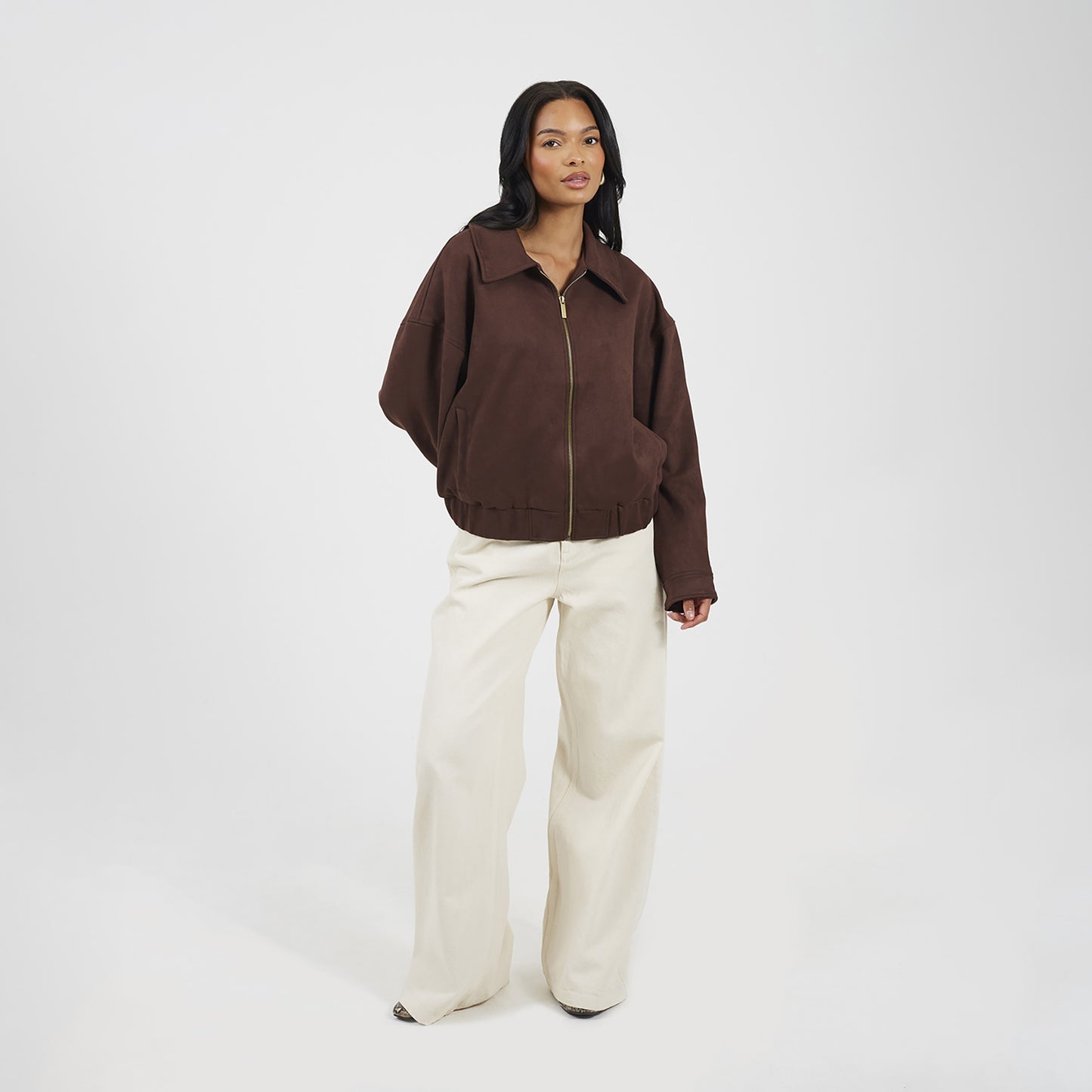 Brave Soul Chocolate Faux Suede Bomber Jacket - Chocolate Image 3