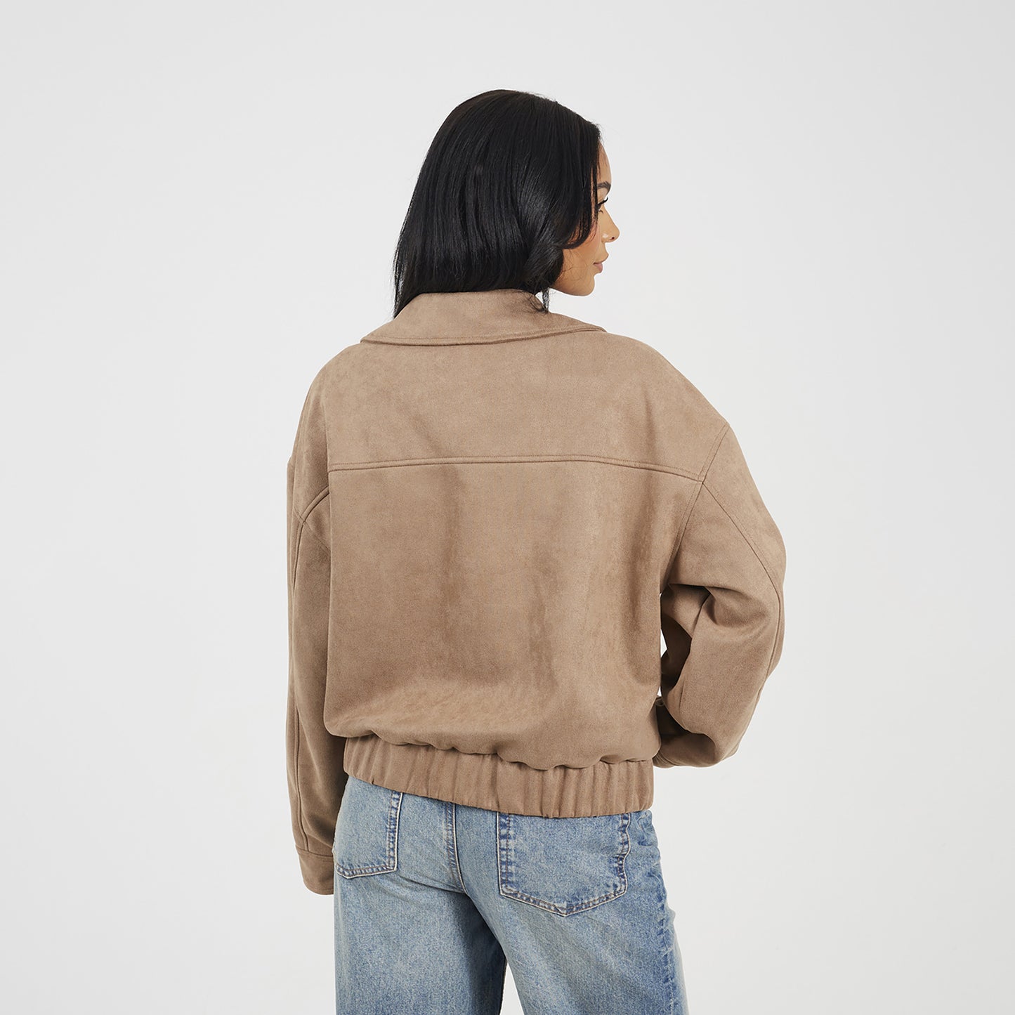 Brave Soul Taupe Faux Suede Bomber Jacket - Taupe Image 2