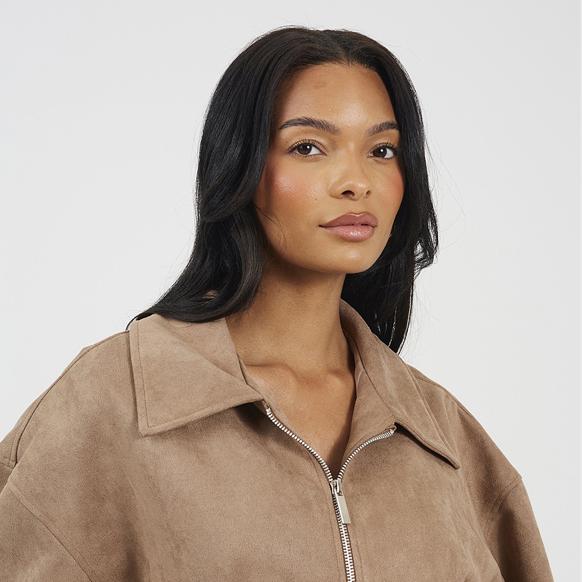 Brave Soul Taupe Faux Suede Bomber Jacket - Taupe Image 4