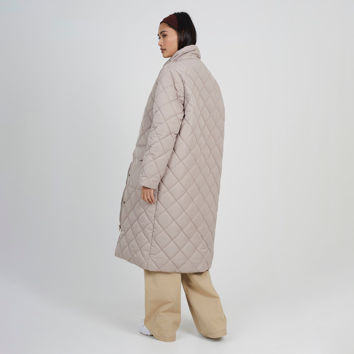 Brave Soul Stone Longline Diamond Quilted Jacket - Stone Image 2