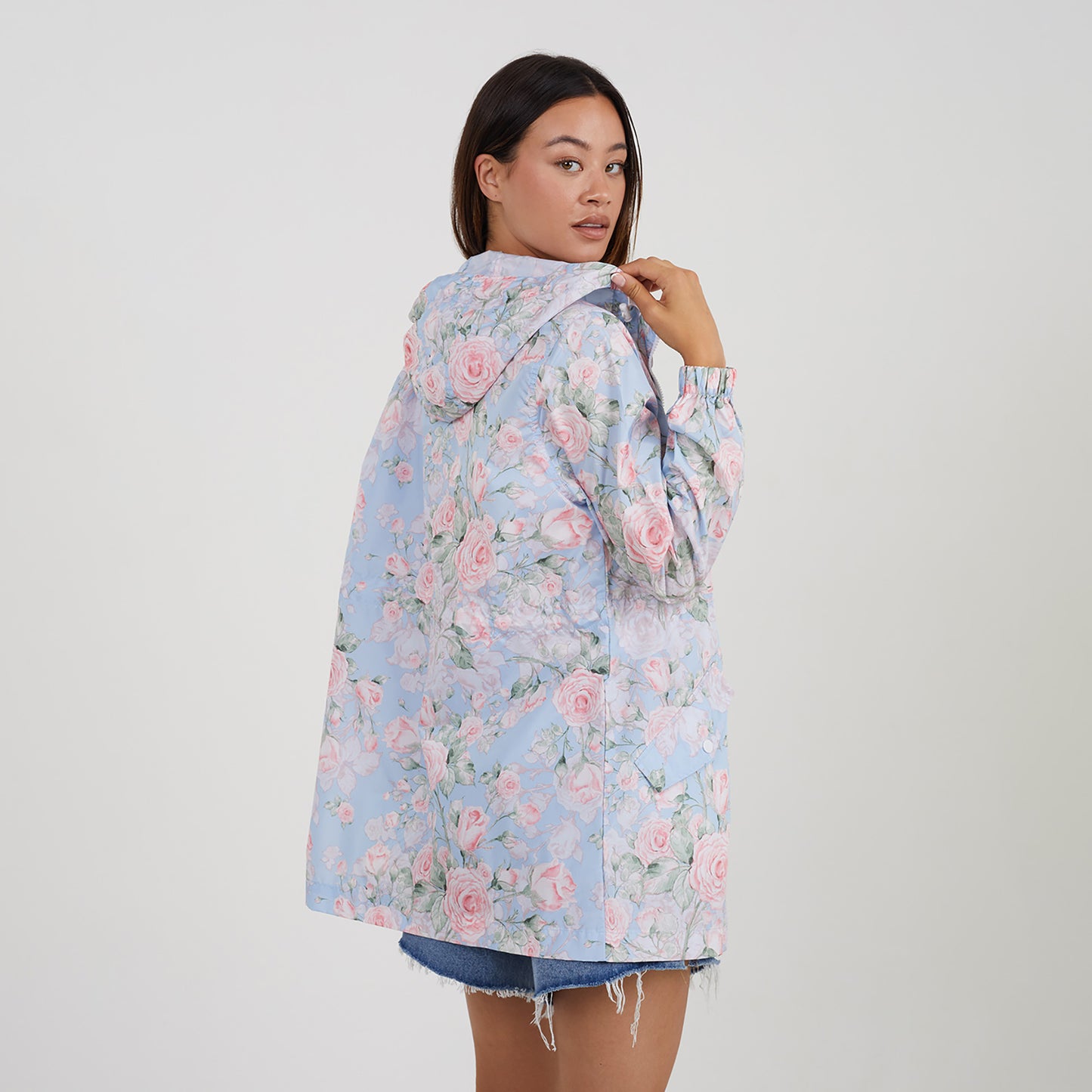 Brave Soul Blue Lightweight Showerproof Hooded Mac - Blue Image 2