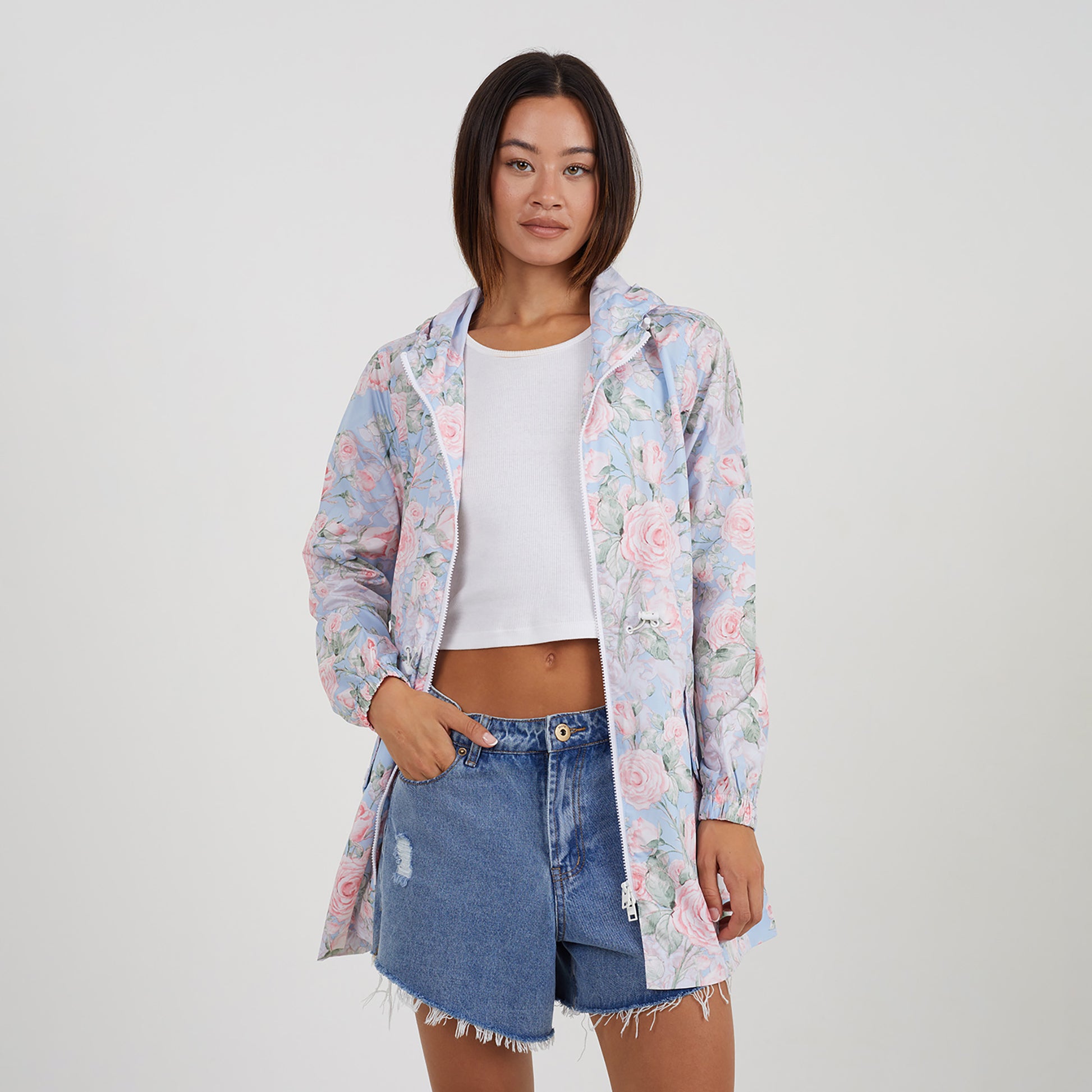 Brave Soul Blue Lightweight Showerproof Hooded Mac - Blue Image 5