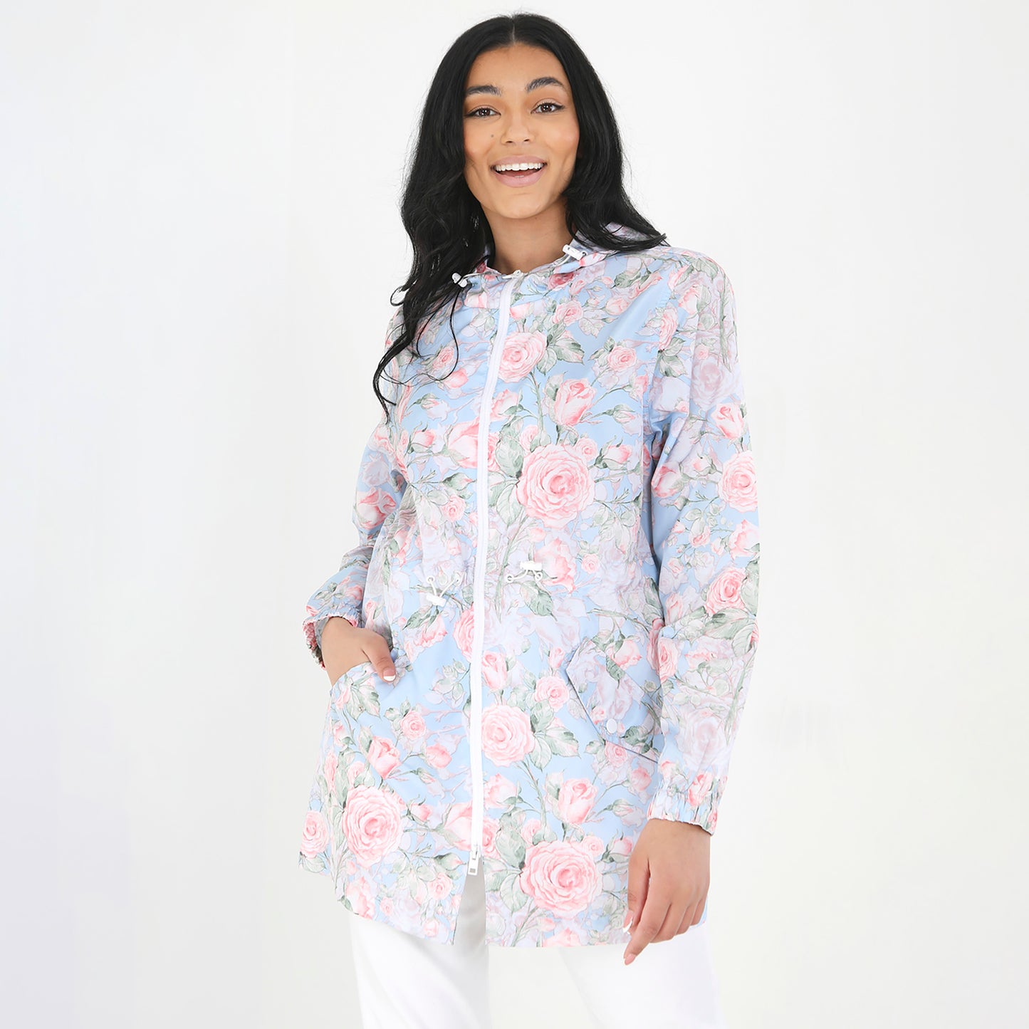 Brave Soul Blue Lightweight Showerproof Hooded Mac - Blue Image 1