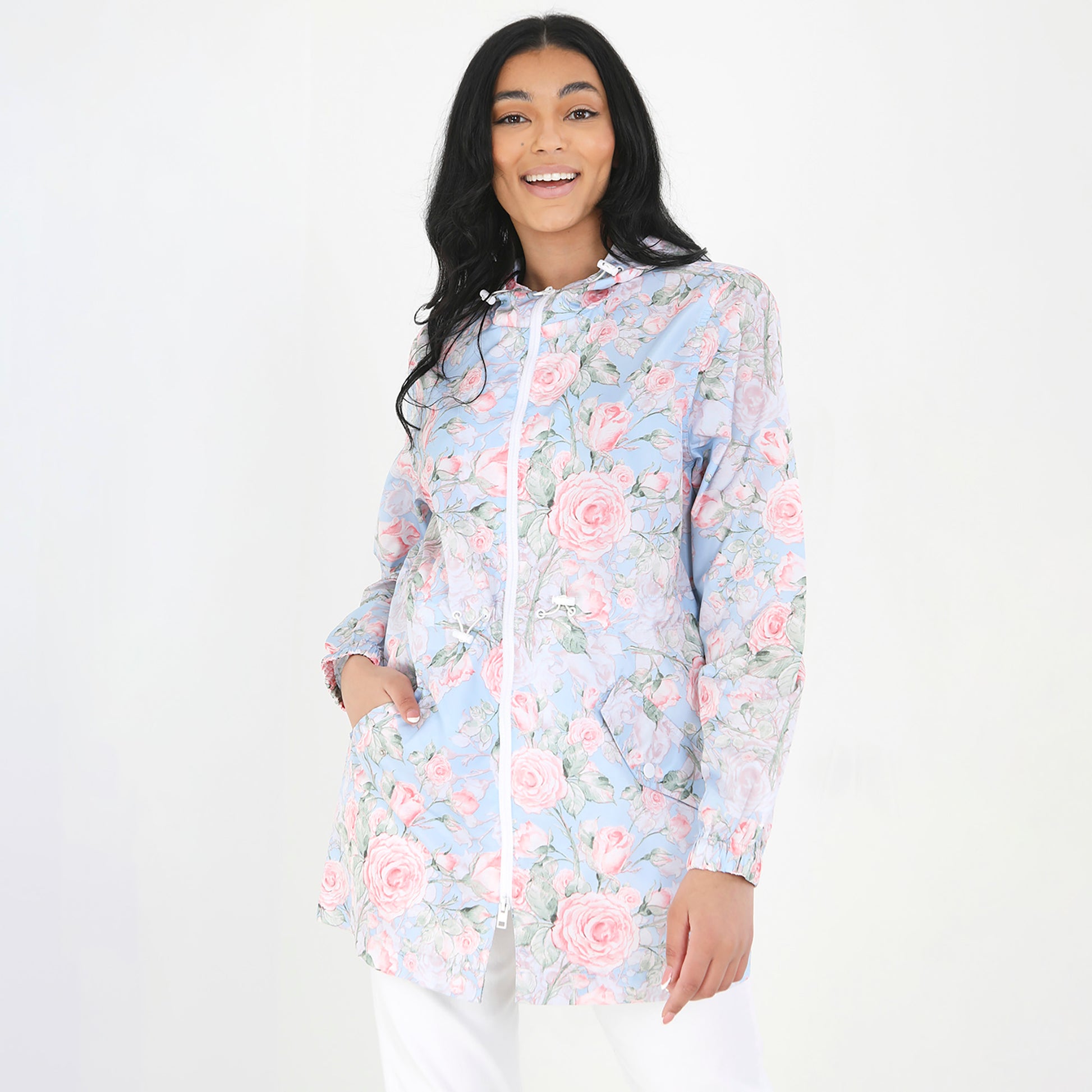 Brave Soul Blue Lightweight Showerproof Hooded Mac - Blue Image 1