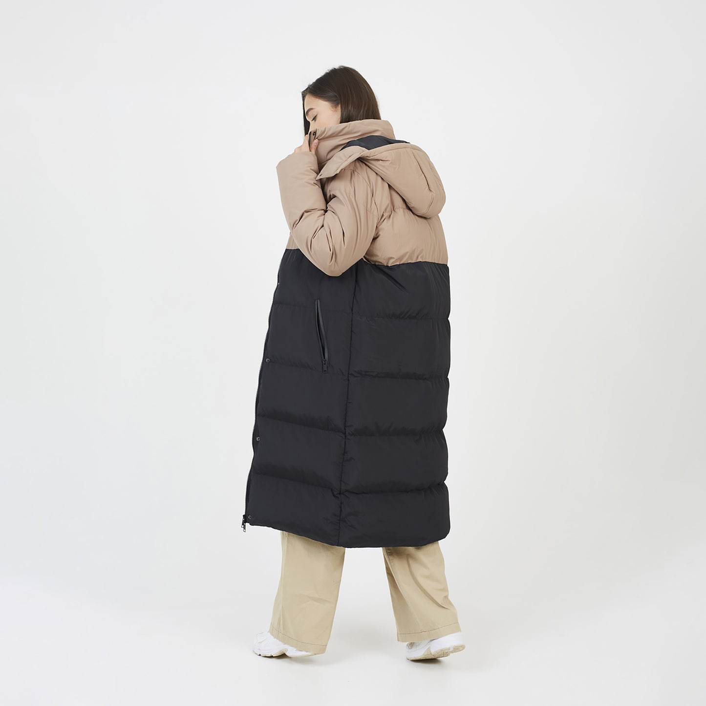 Brave Soul Tan Colourblock Maxi Hooded Puffer Jacket - Tan Image 2