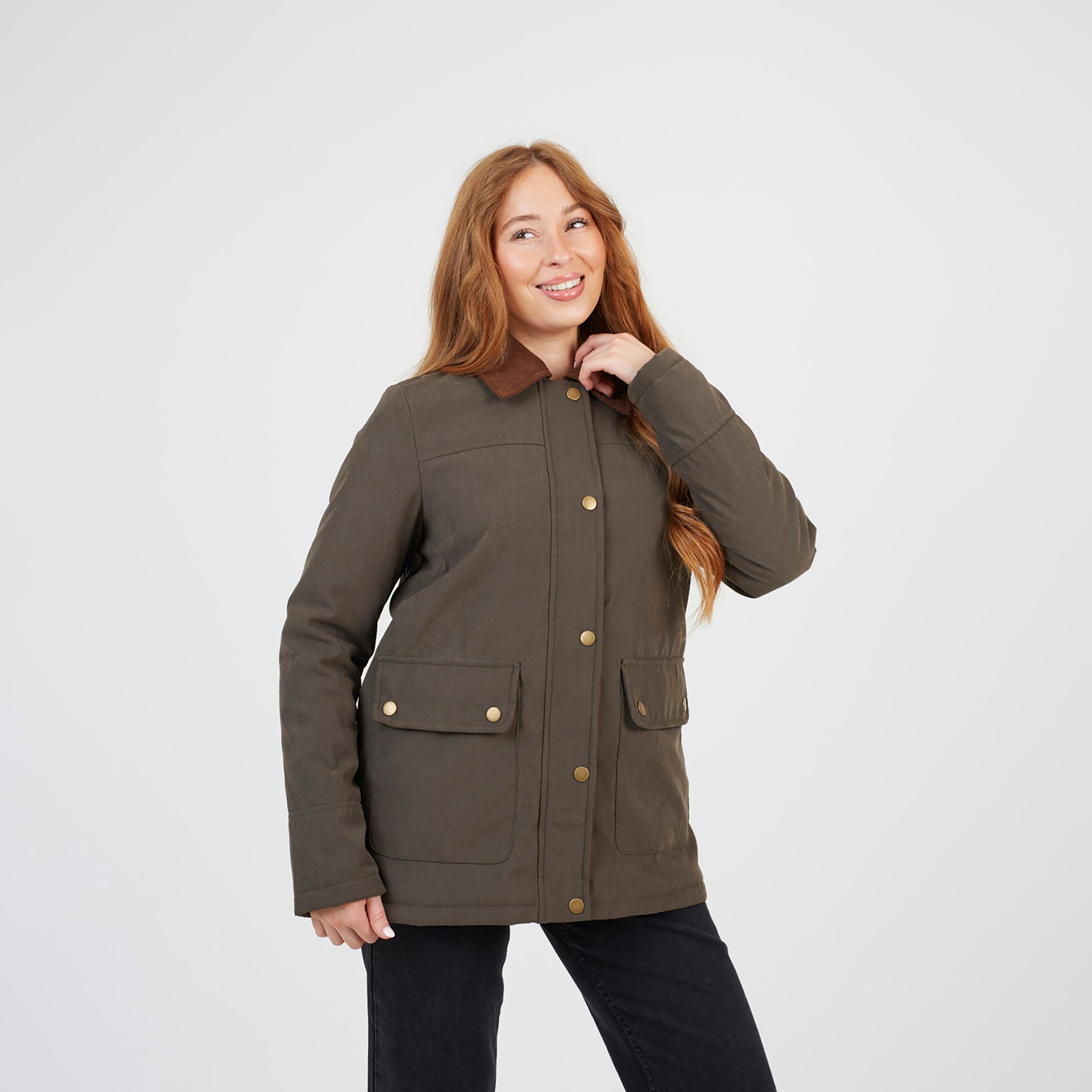 Brave Soul Khaki Twill Jacket with Cord Collar - Khaki Image 1