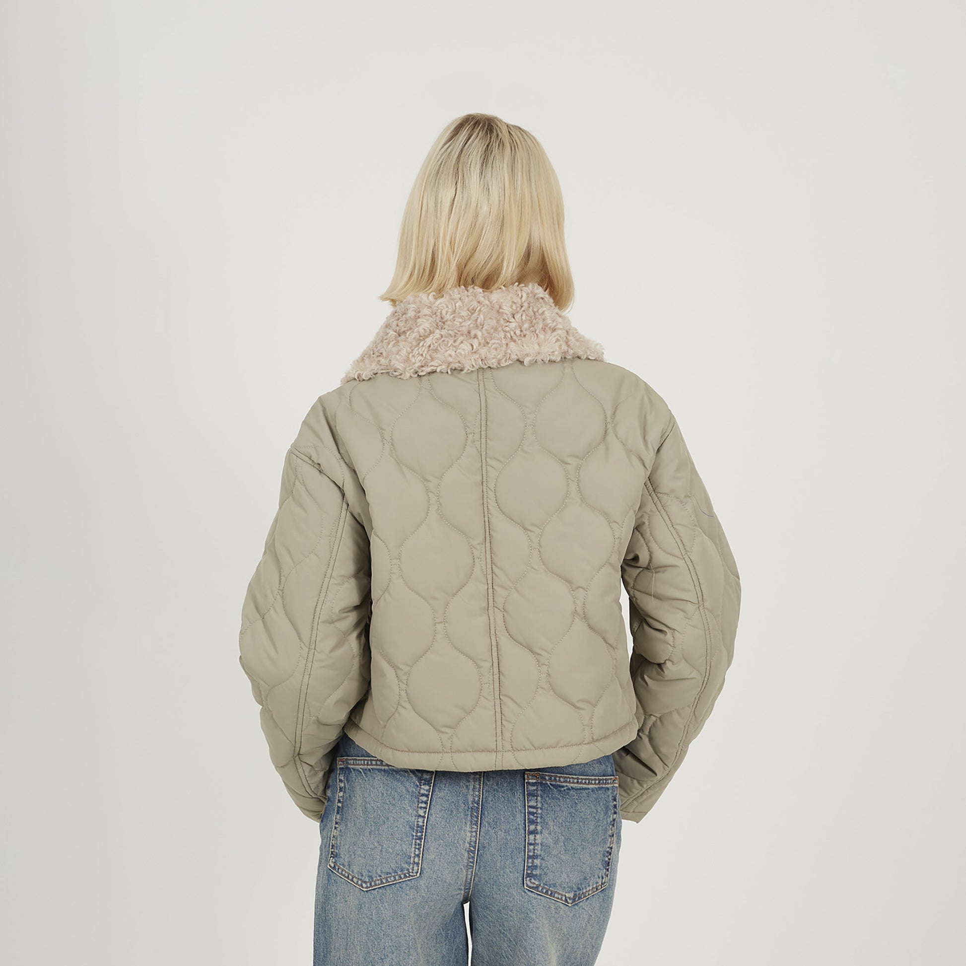 Brave Soul Pale Green Onion Qulited Jacket With Faux Fur Collar - Pale Green Image 2
