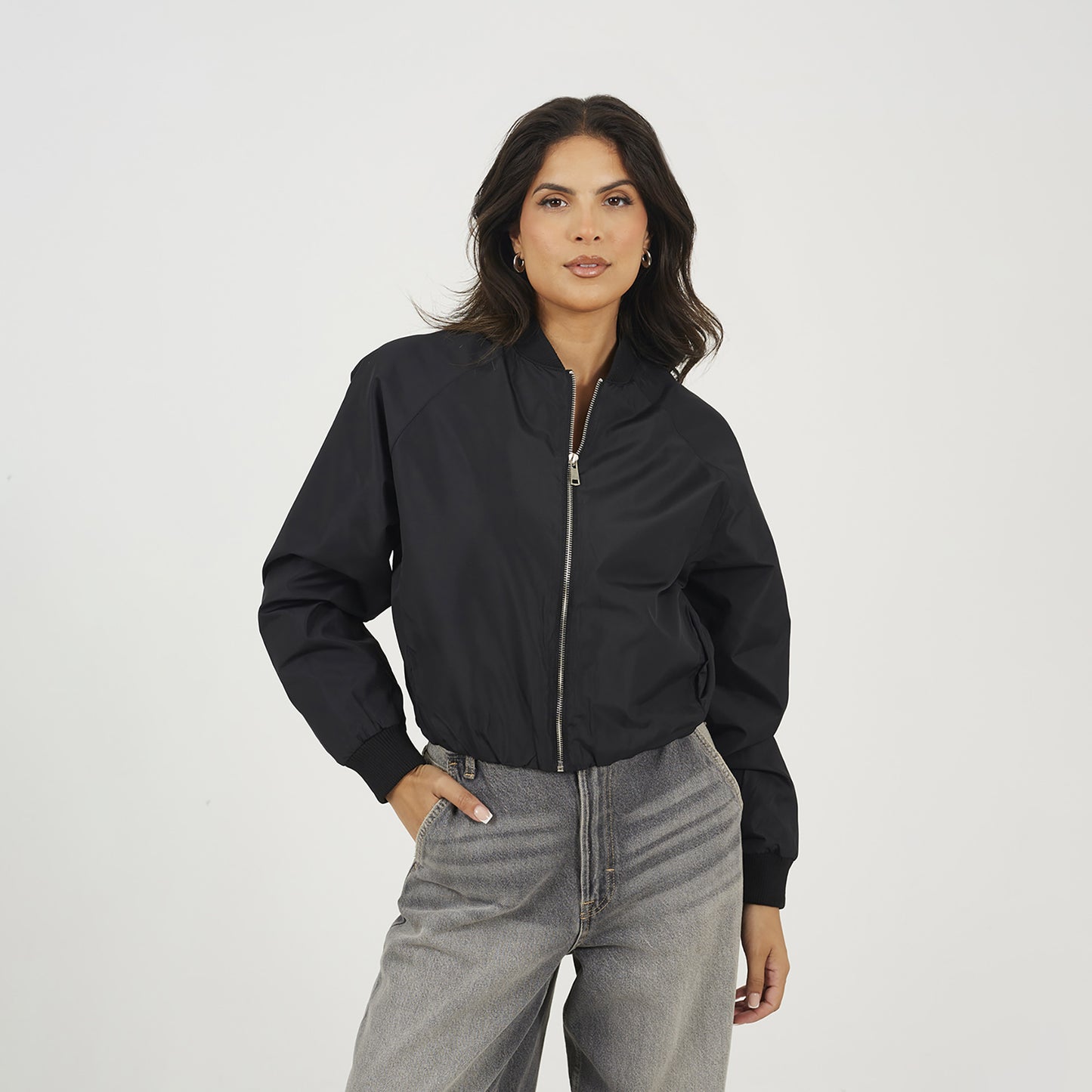 Brave Soul Black Oversized Sleeve Bomber Jacket - Black Image 1